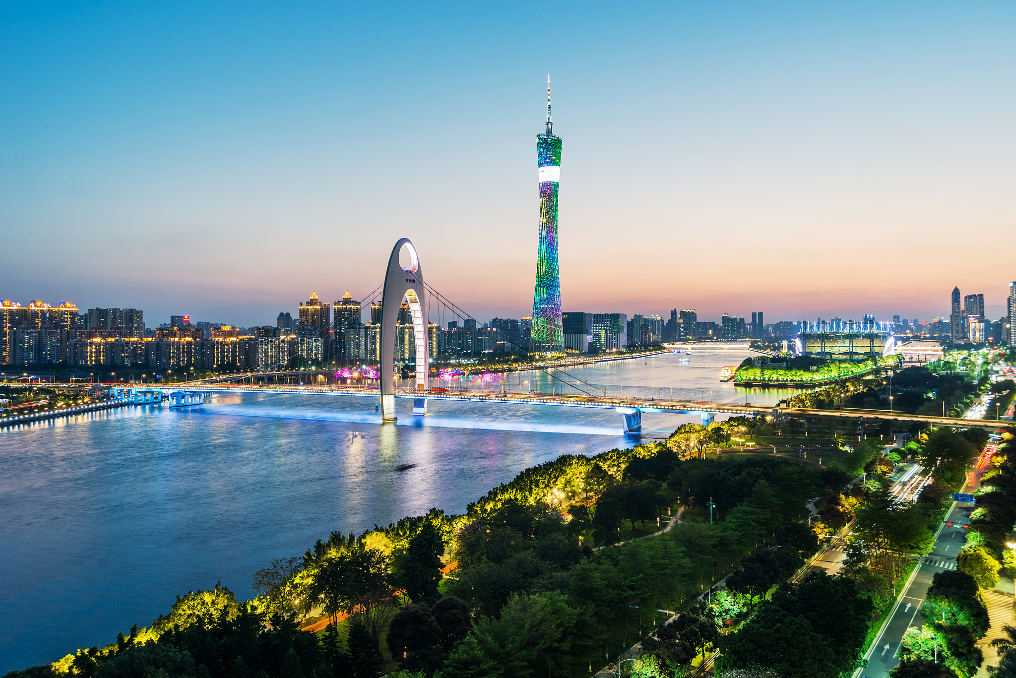 广州城市日落夜景