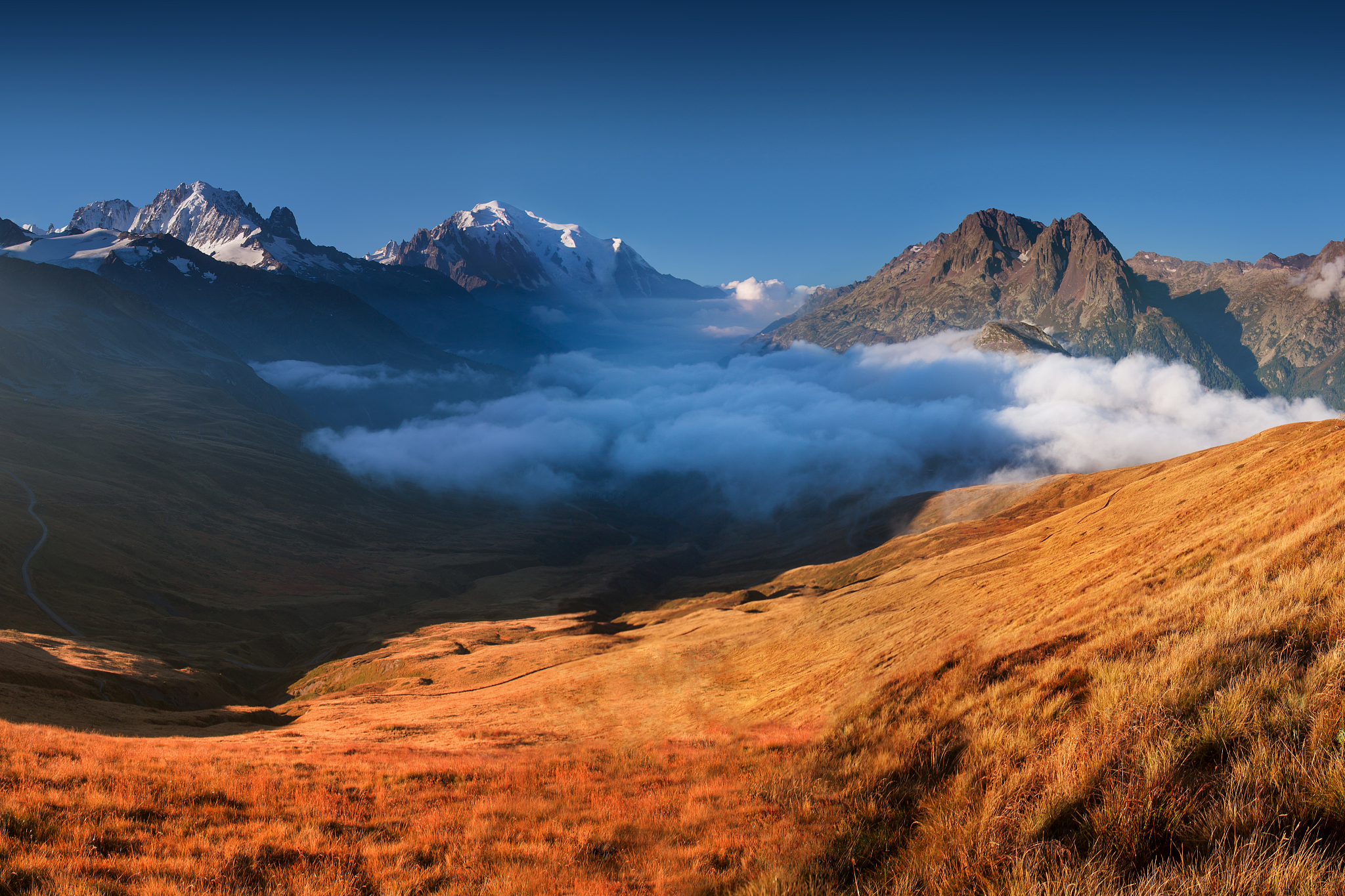 a panoramic view on chamonix valley from in summer starry night.