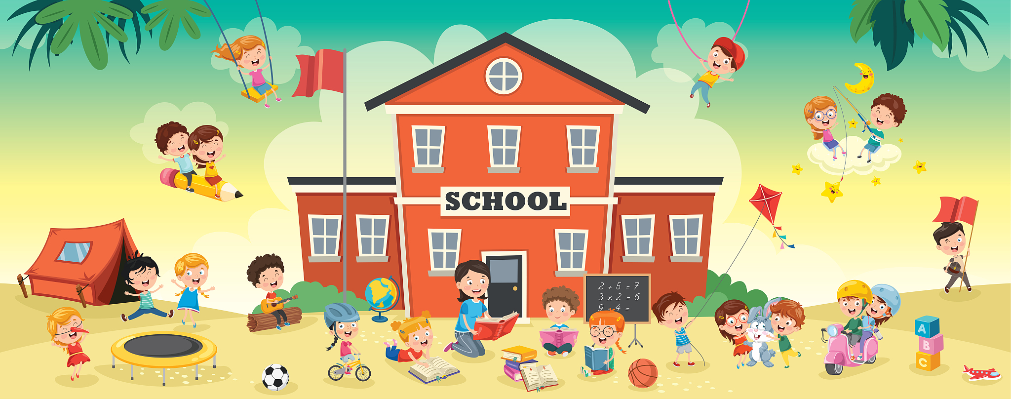 funny students and school building