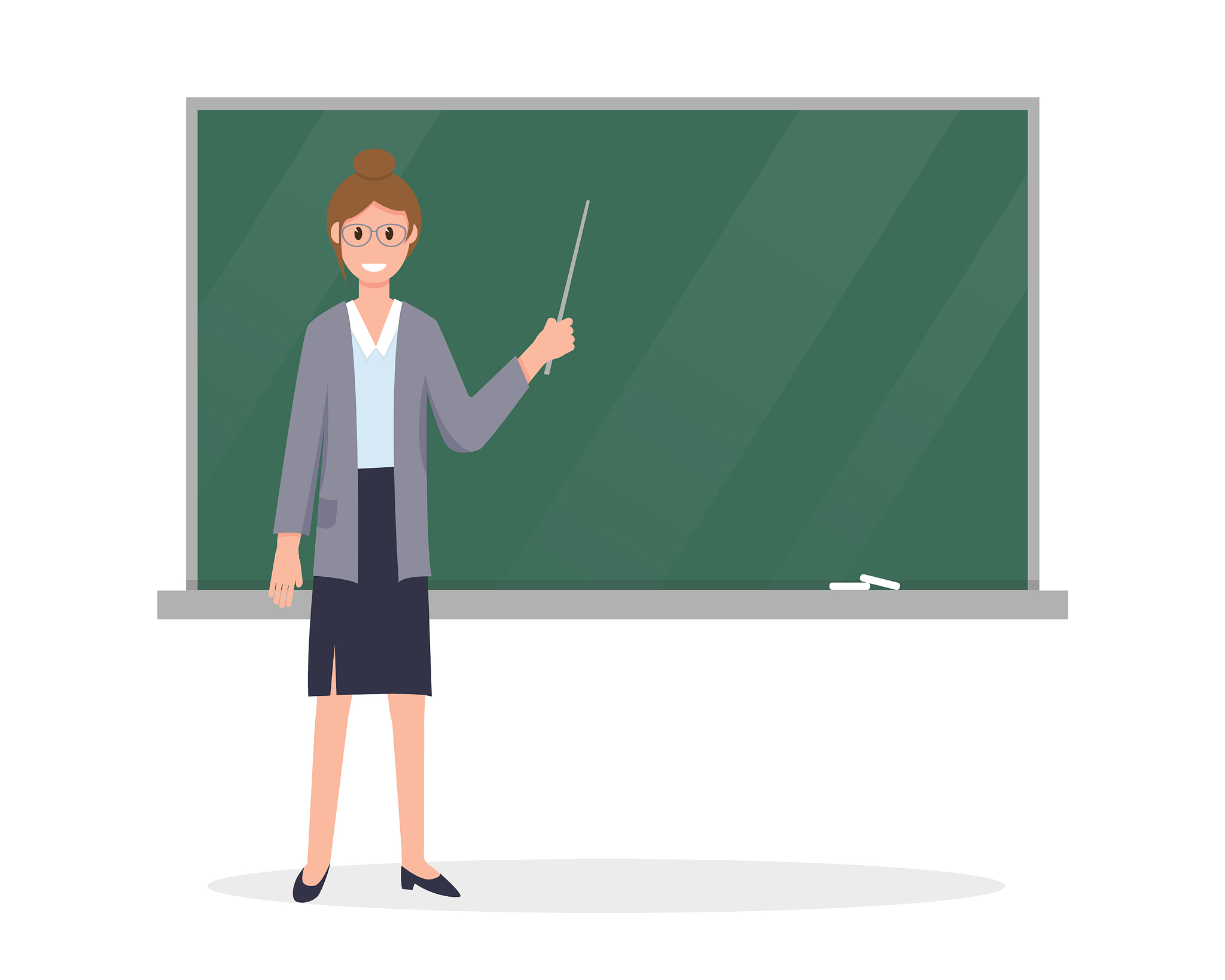 young teacher near blackboard in classroom