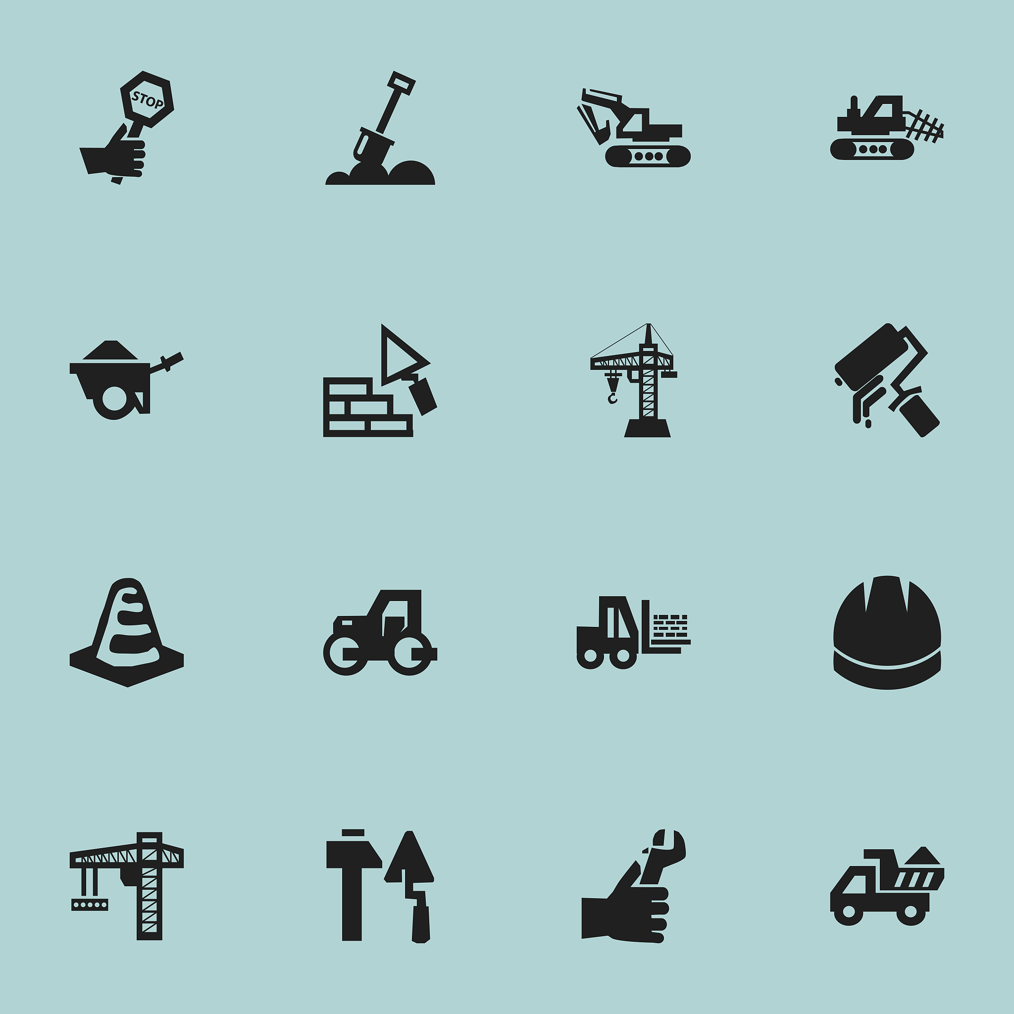 set of 16 editable building icons includes