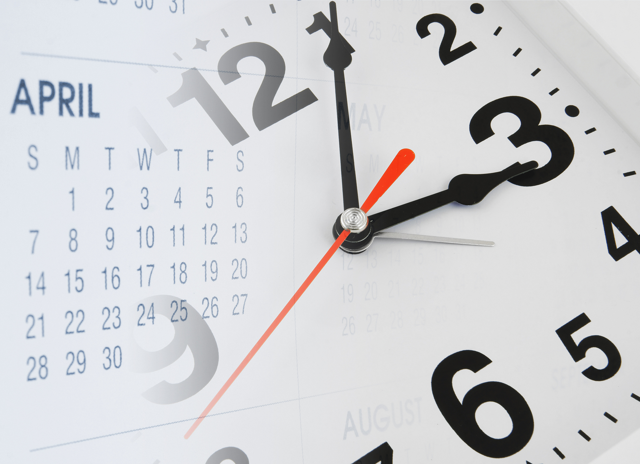 time and planning concept, collage with clock and calendar