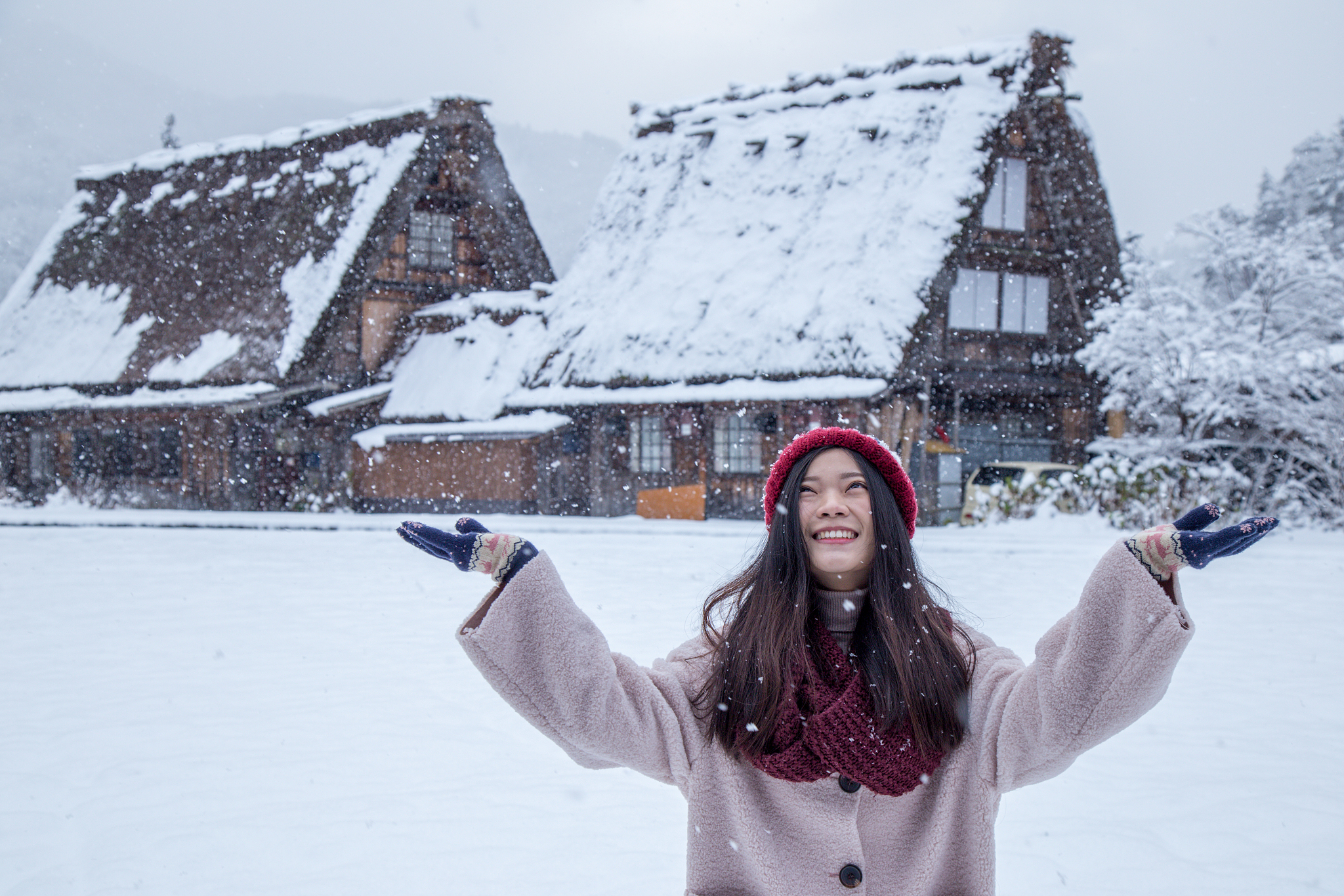 girl in ancient village name shirakawago, japan
