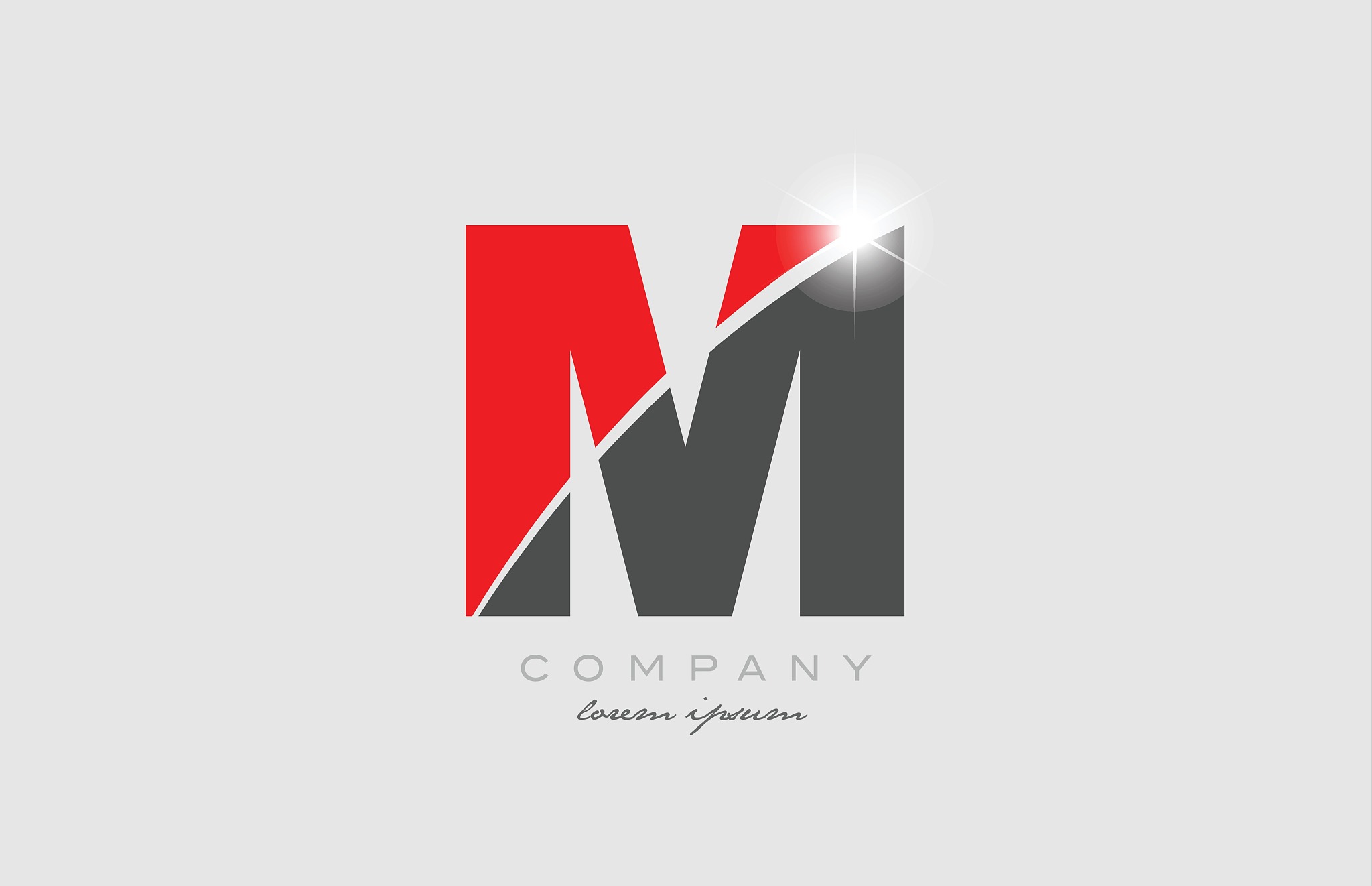 letter m in grey red color alphabet for logo icon design