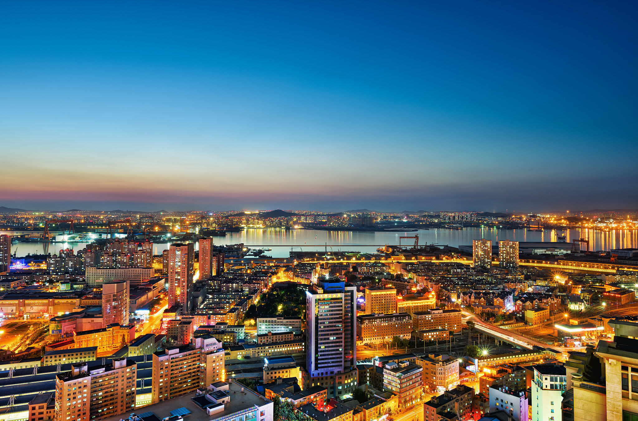 the night view of dalian port.