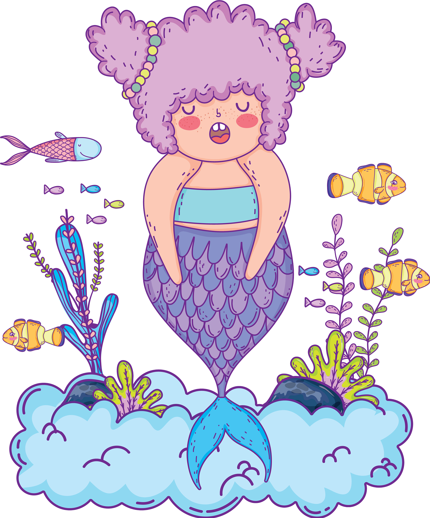 beautiful mermaid with seaweed fairytale character