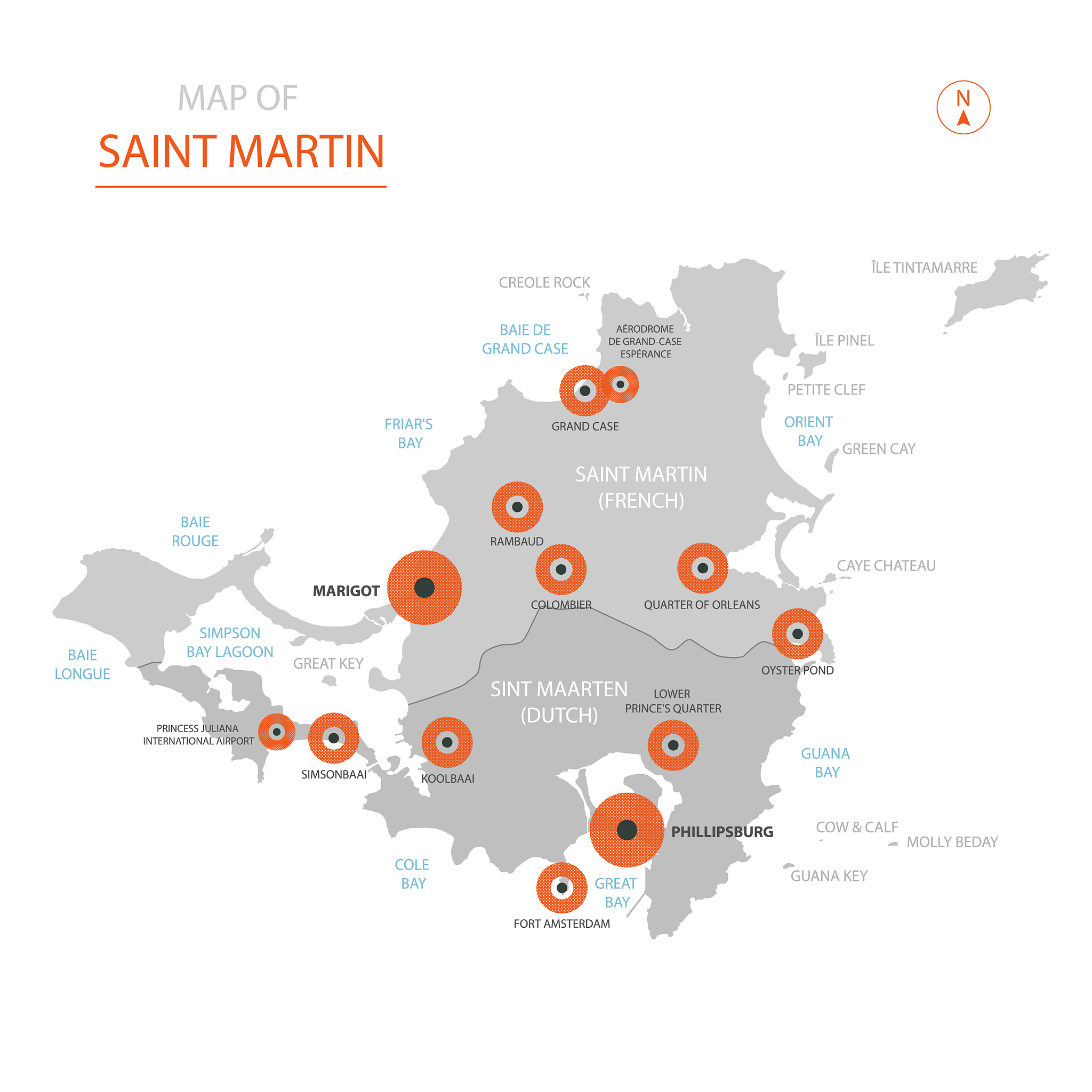 saint martin map with administrative divisions.