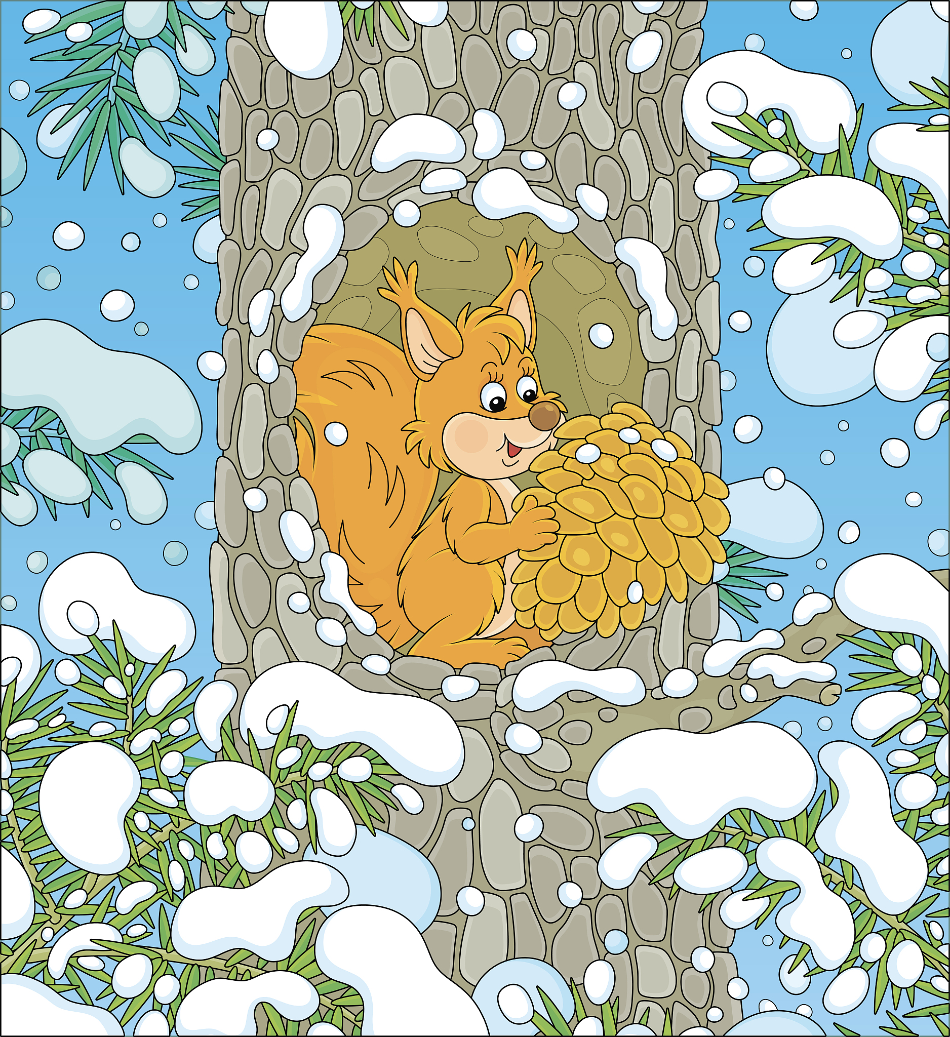 red squirrel with a cone in a hollow
