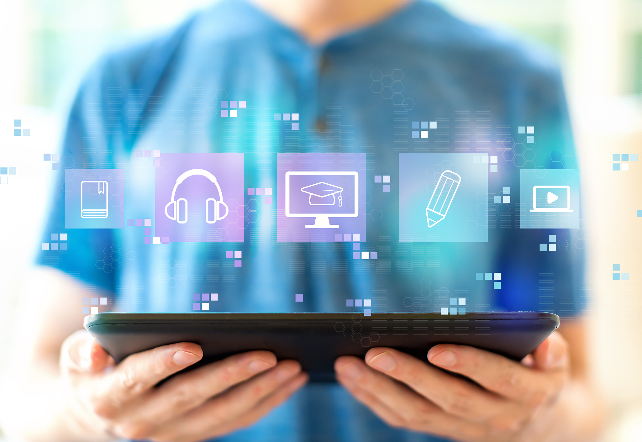 e-learning with man using a tablet