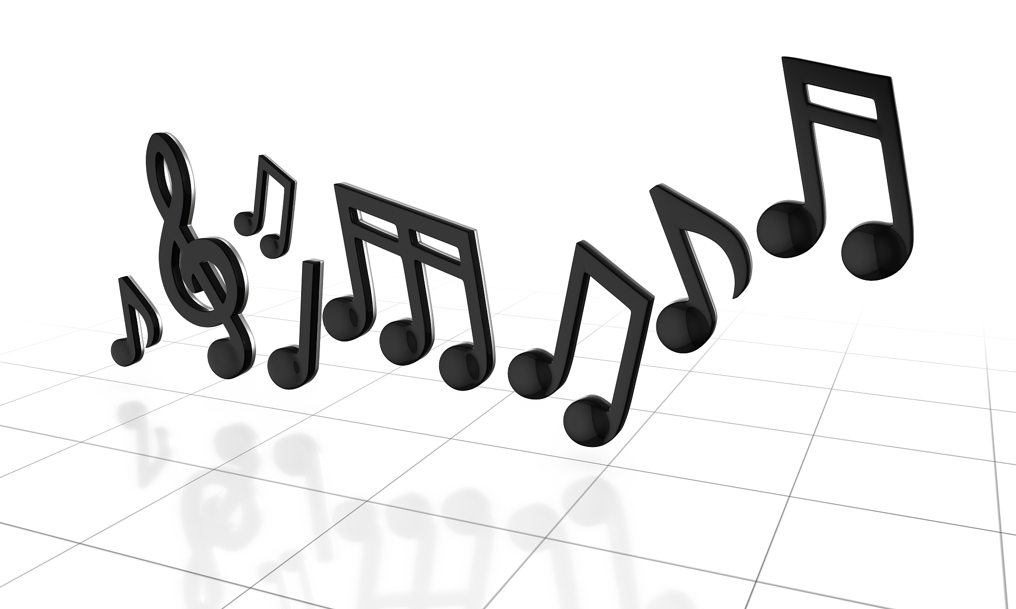 black music notes white background- 3d