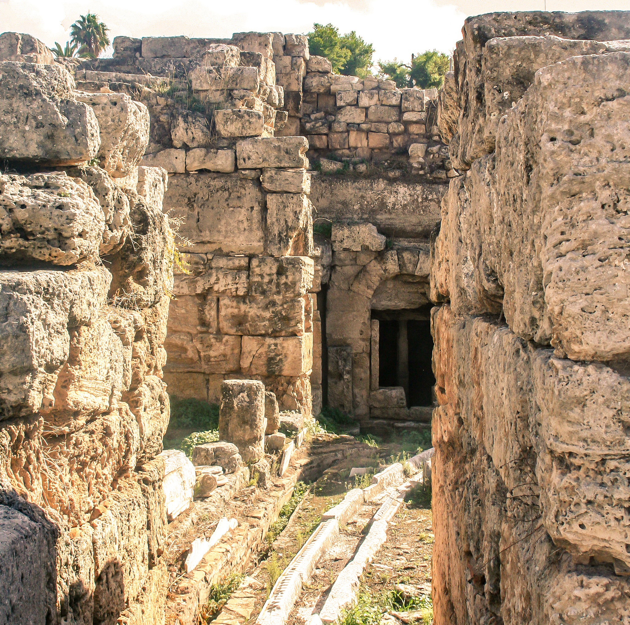 historical remains with a narrow lane