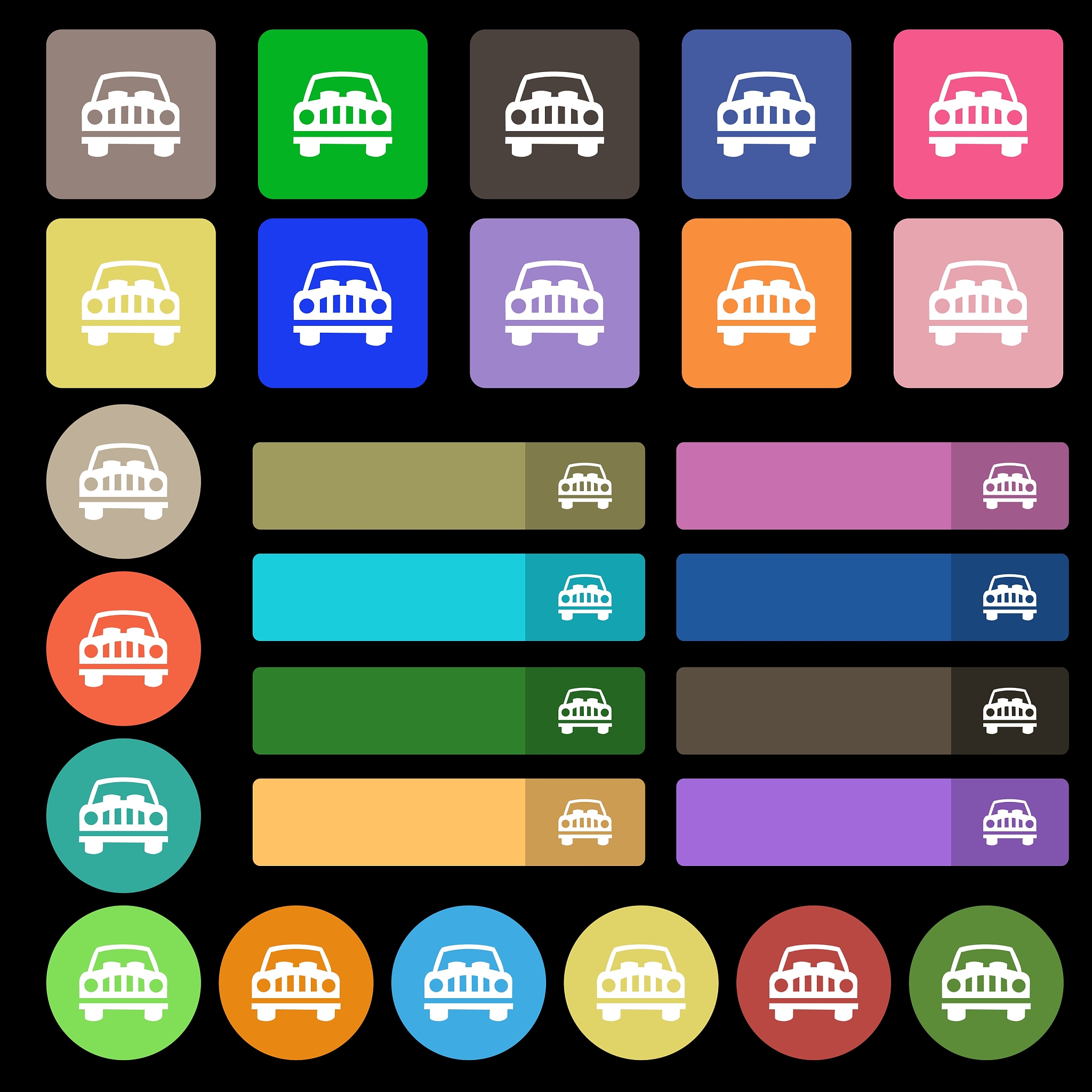 car icon sign set from twenty seven multicolored