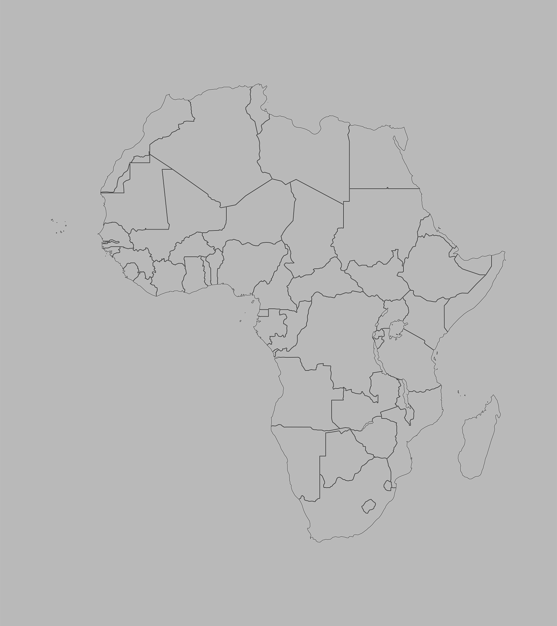 africa political map outline vector illustration.