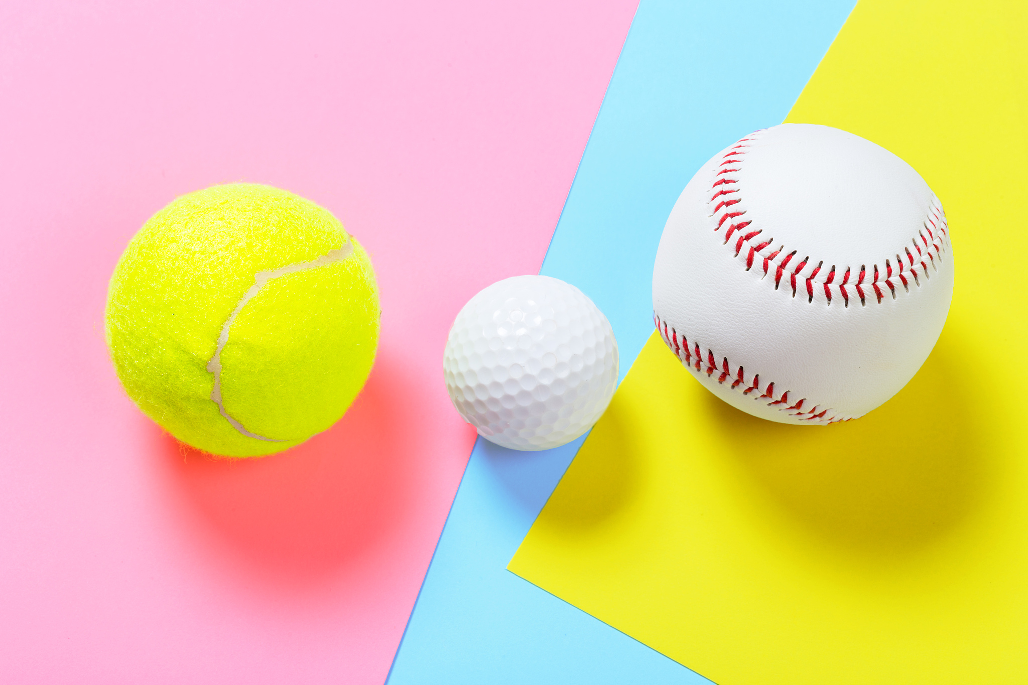 baseball, tennis and golf ball