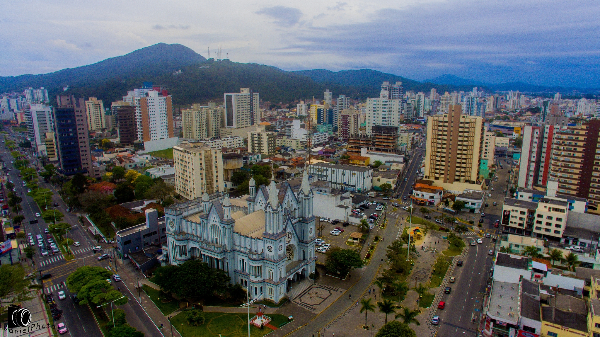 high angle view of buildings in city against sky