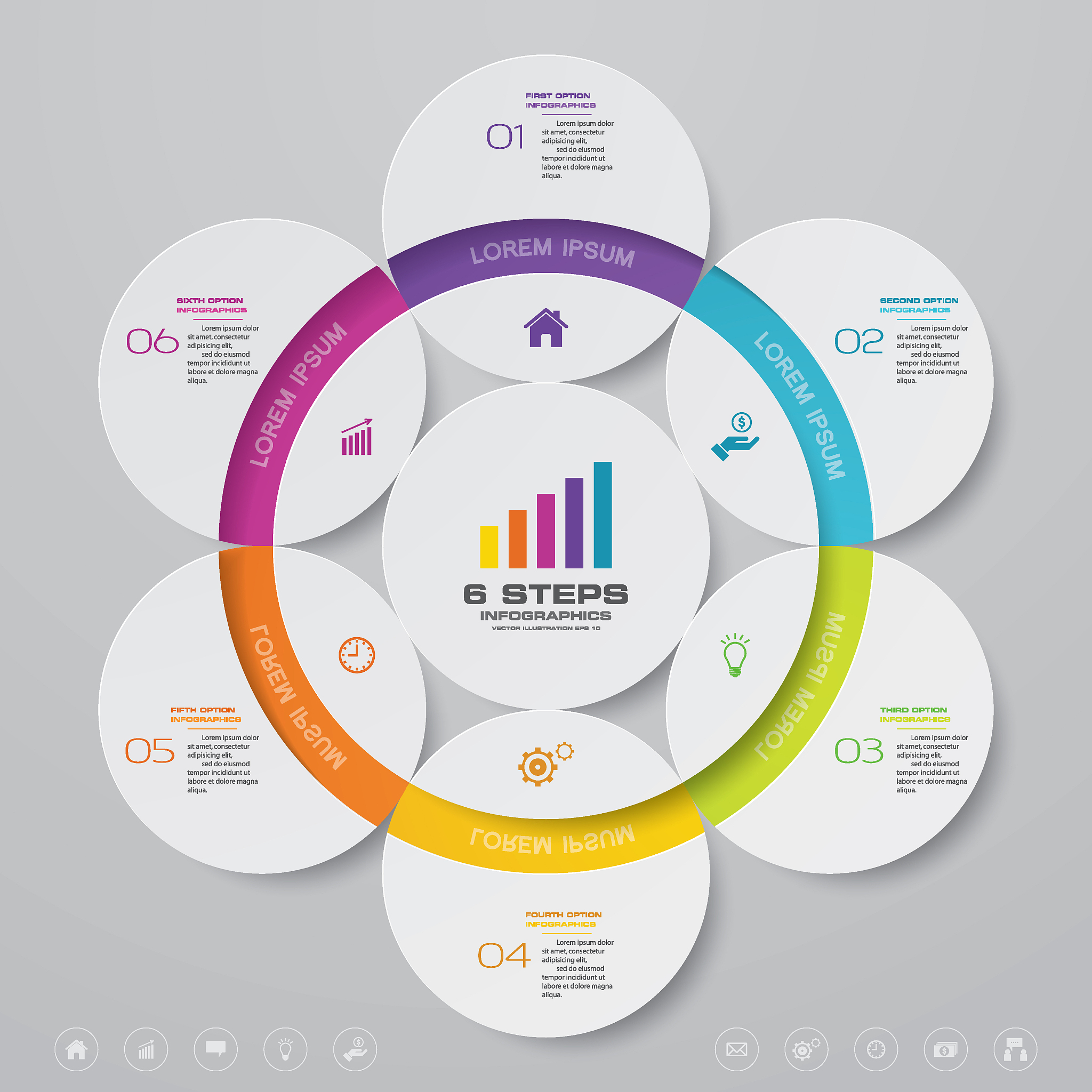 6 steps cycle chart infographics elements for data presentation.