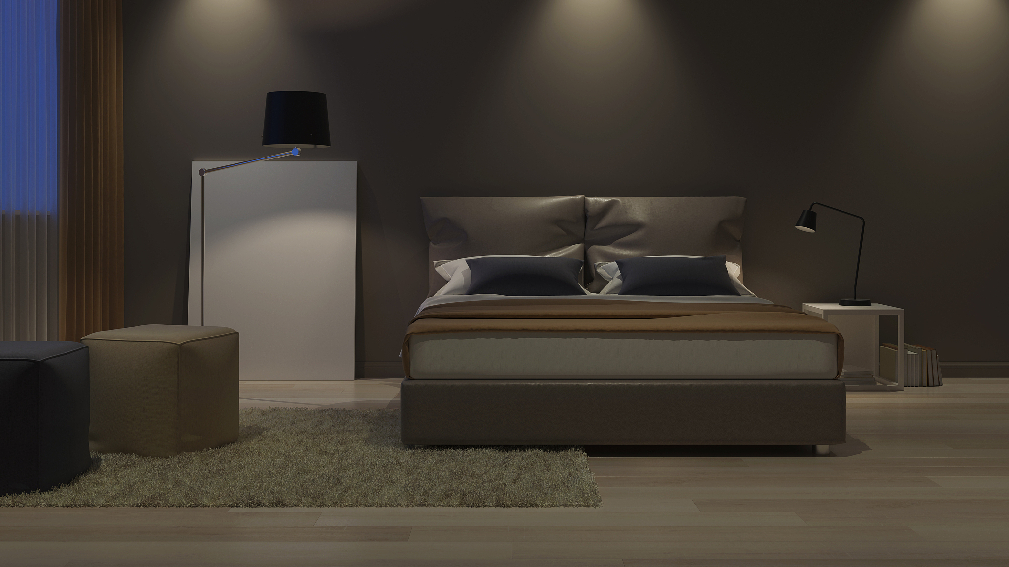 modern house interior. bedroom design in warm tones. 3d renderin