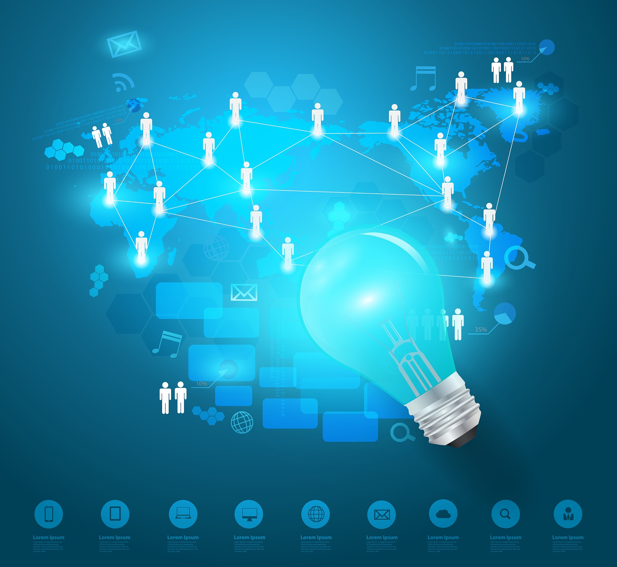 creative light bulb idea with technology network
