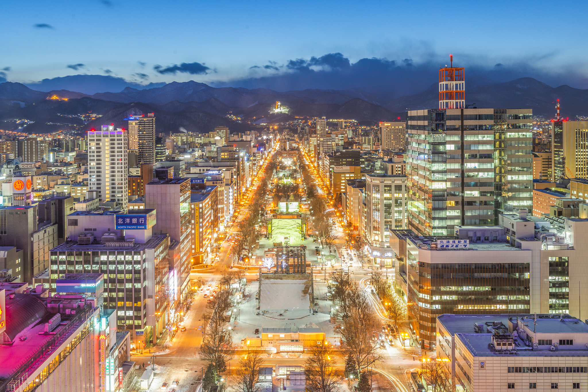 sapporo night view from sapporo tv tower in sapporo city, hokkai