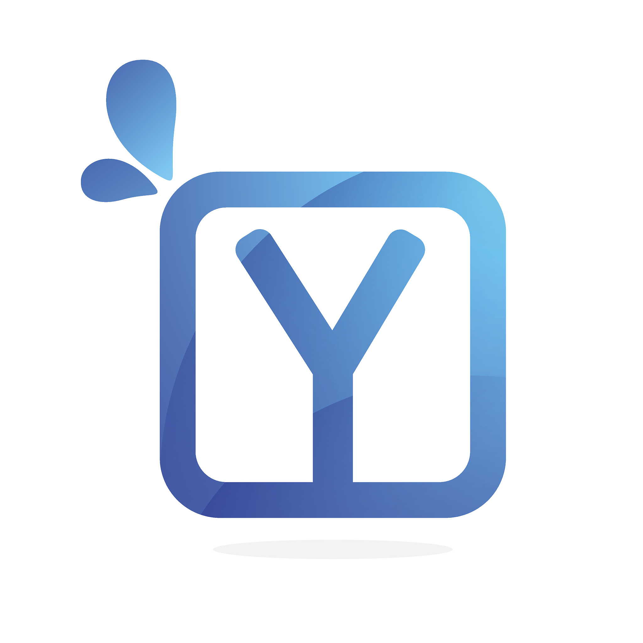 y letter icon in square with blue drops.