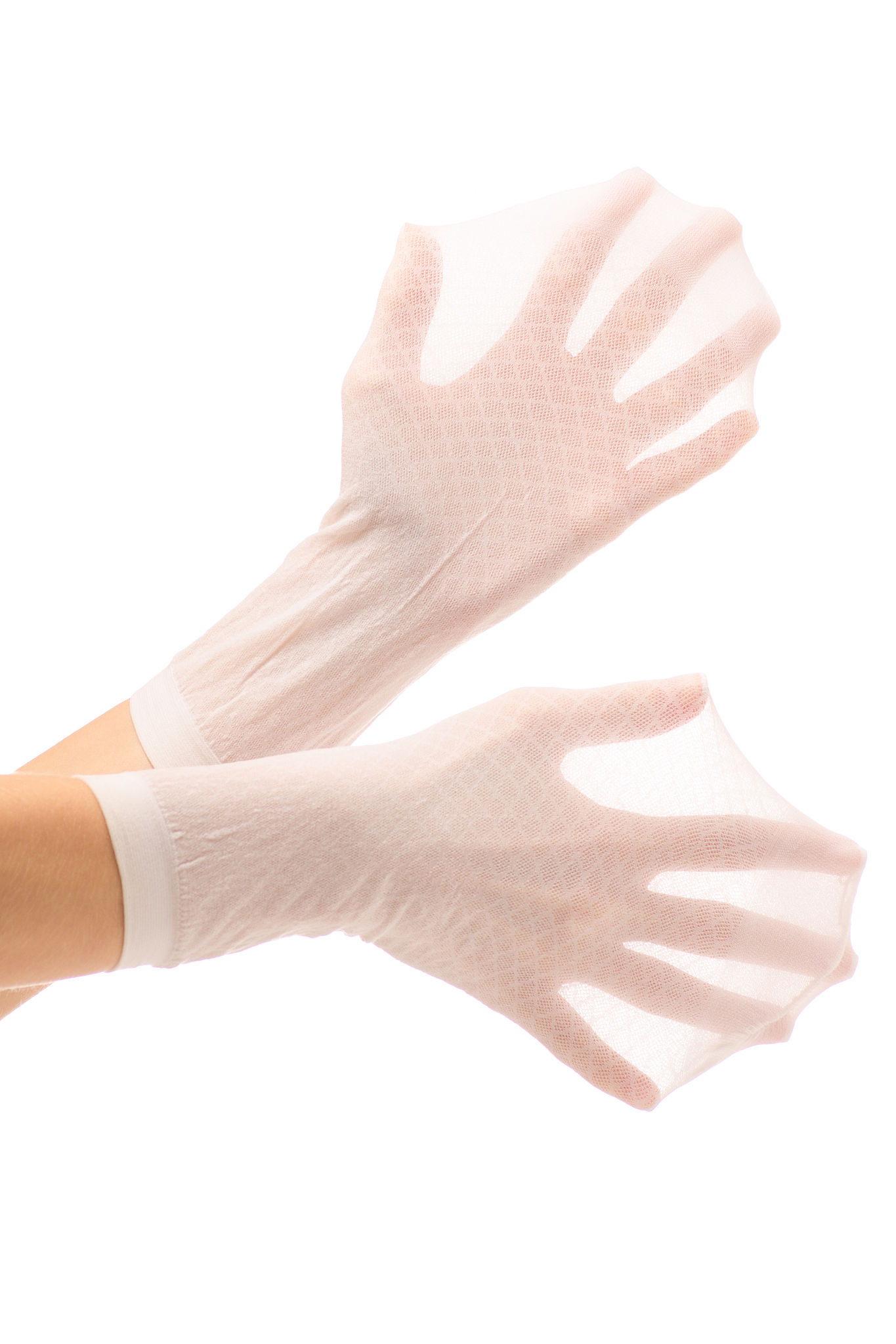 female hands with white nylon socks