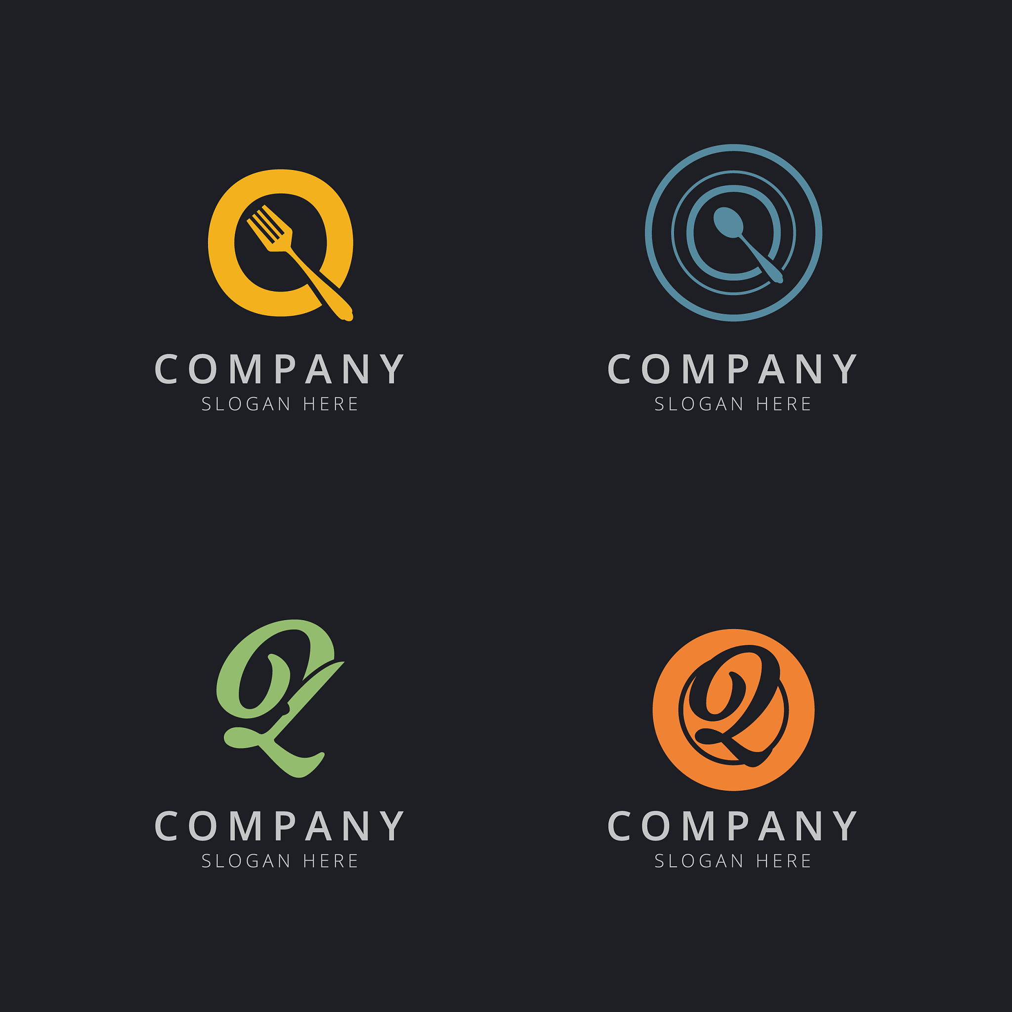 initial q logo with restaurant elements