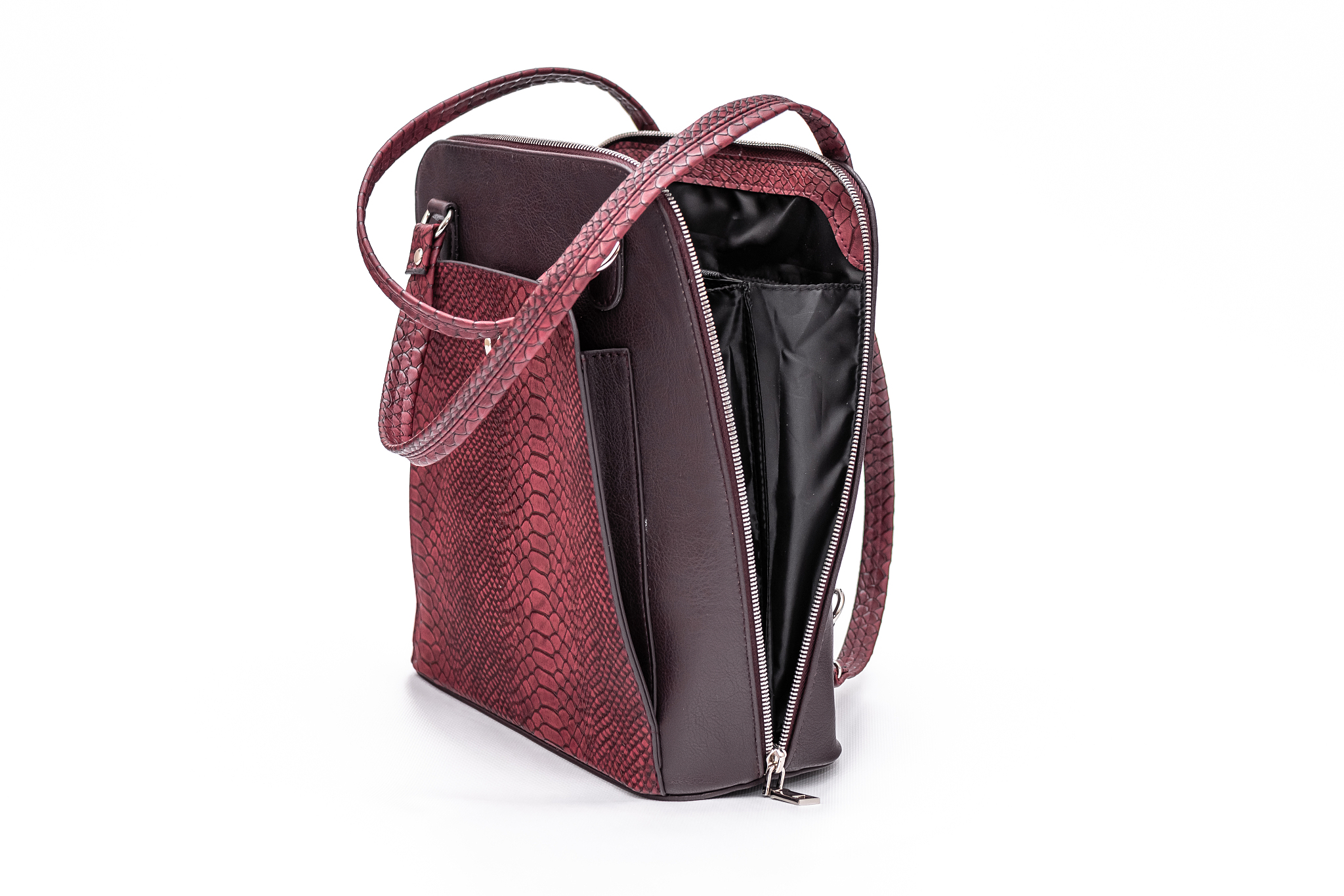 close-up of bag on white background