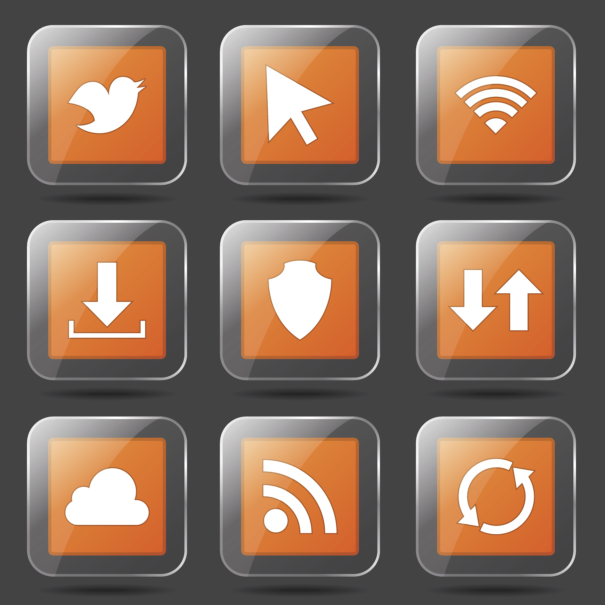 web internet social square vector orange icon design set