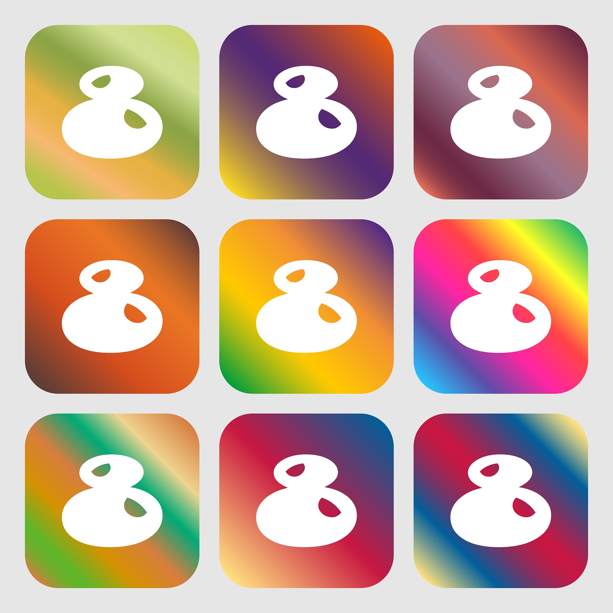 number eight icon sign nine buttons with bright