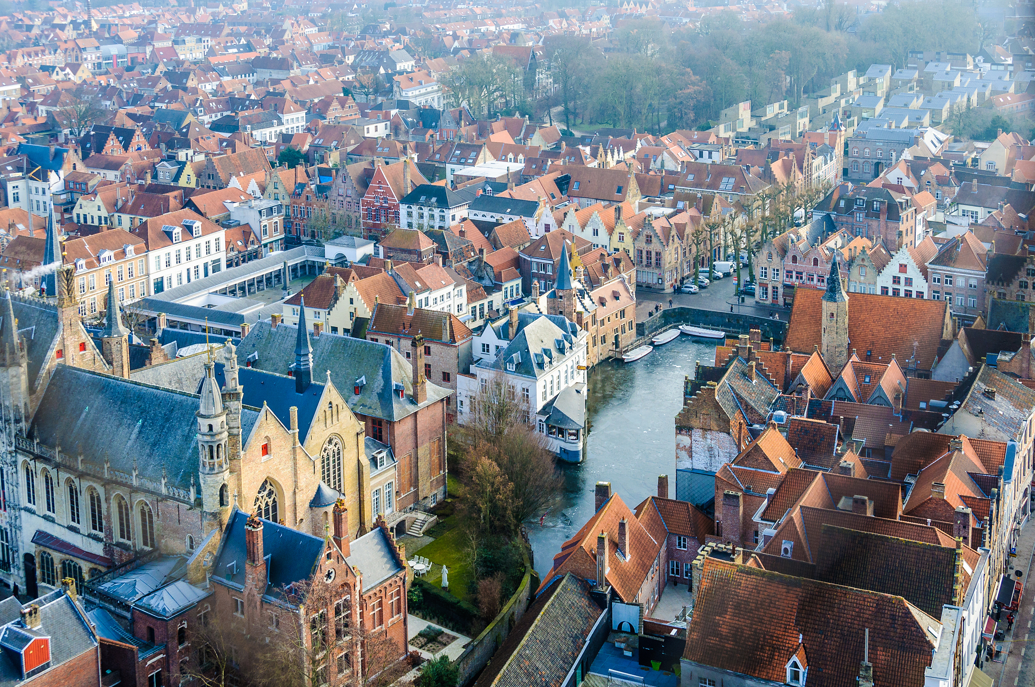 aerial view of the unesco world heritage old town in bruges, bel