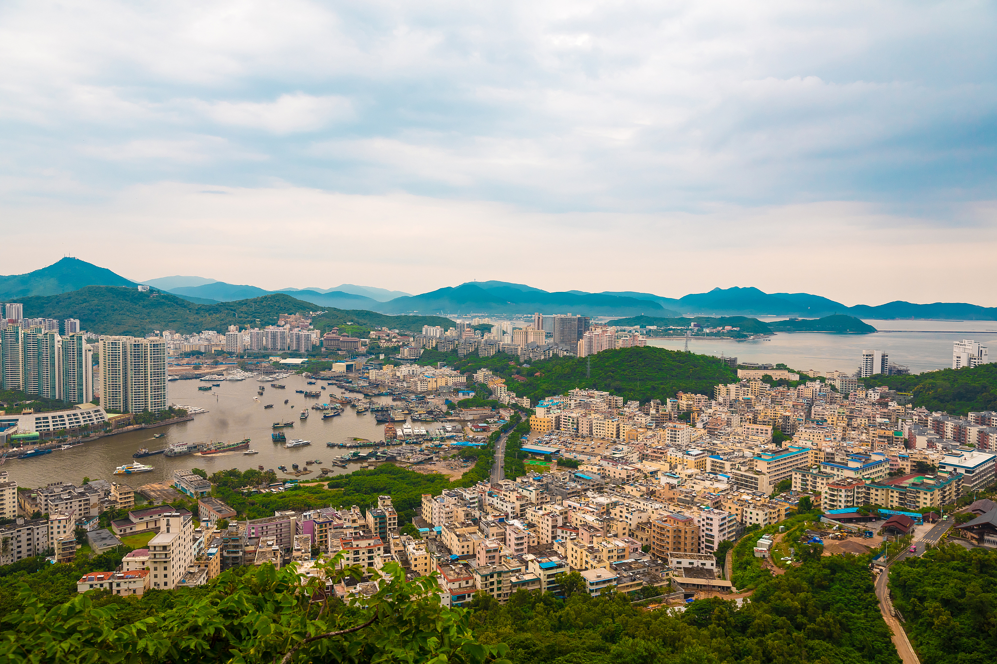 beautiful panoramic view of the resort city, china, hainan. town