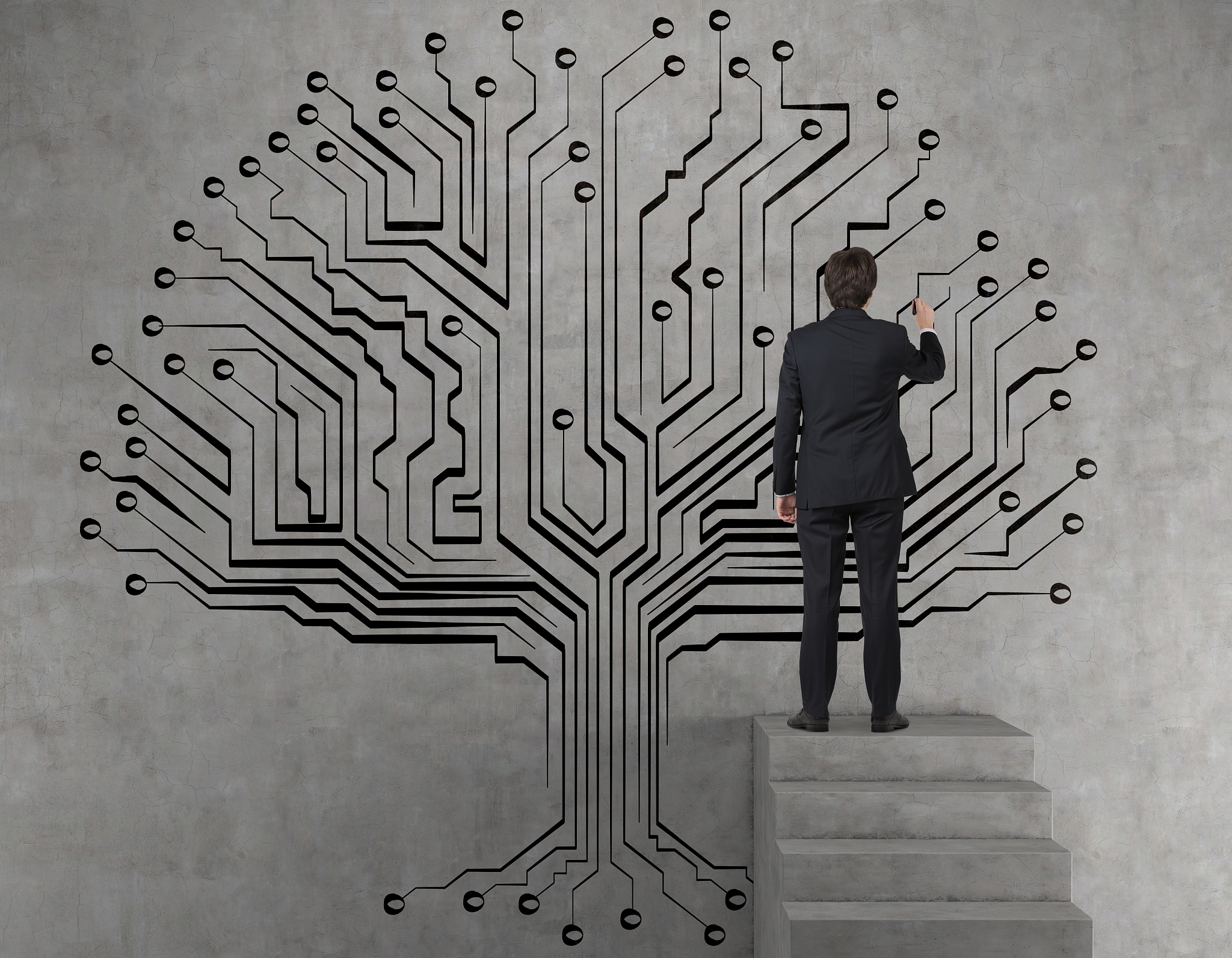 businessman drawing world map