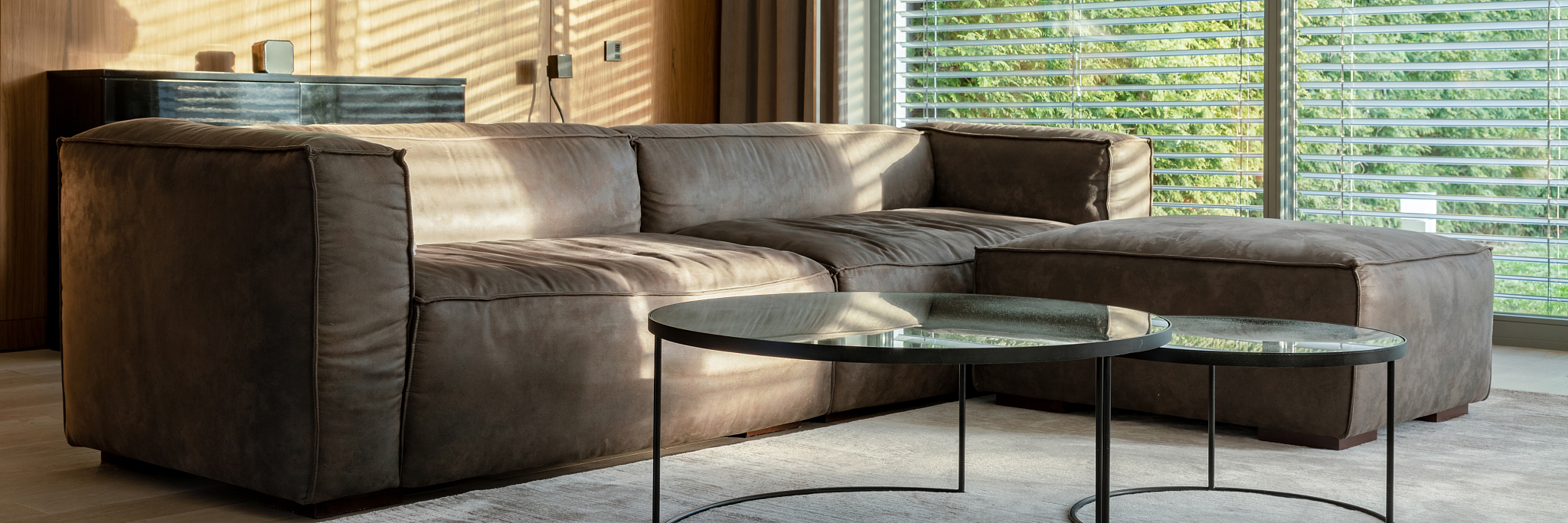 big sofa in living room, panorama