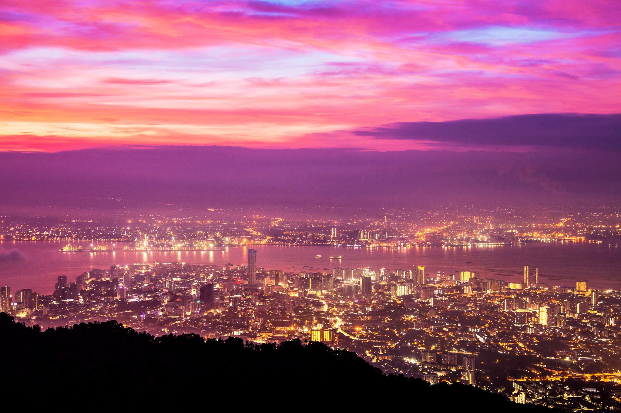 george town city view from penang hill during dawn