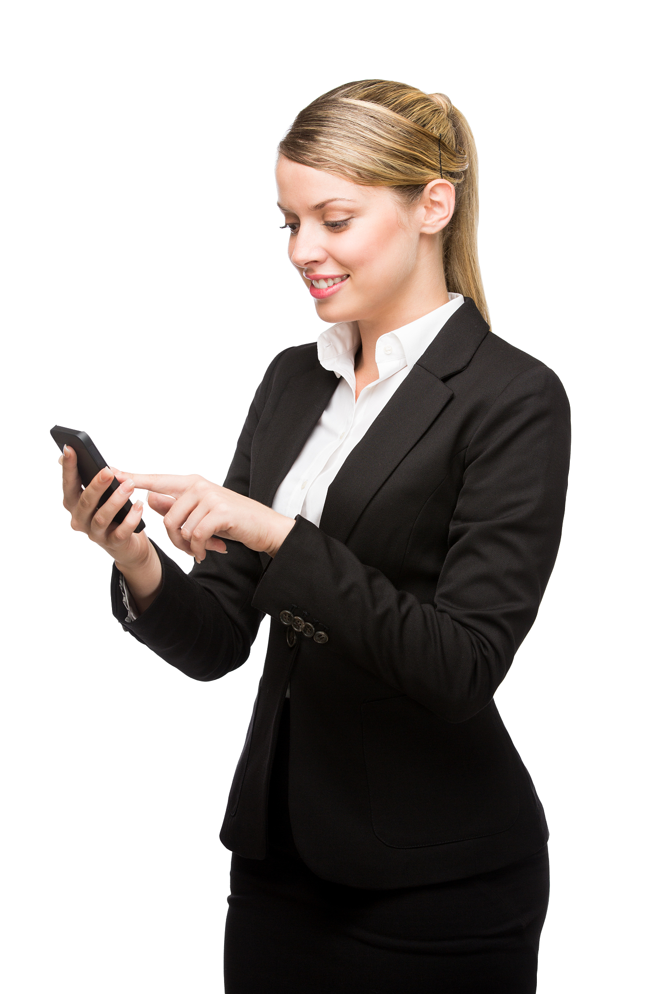 young beautiful business woman texting on her mobile phone