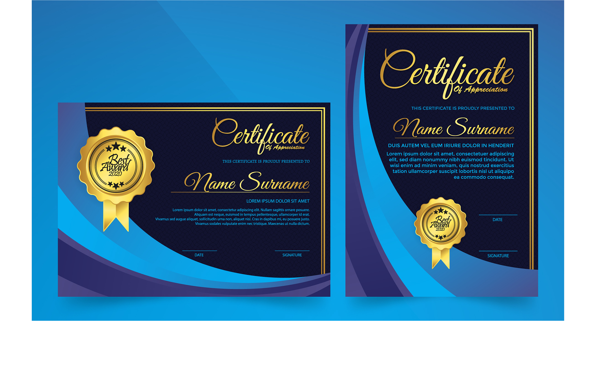elegant certificate in modern blue