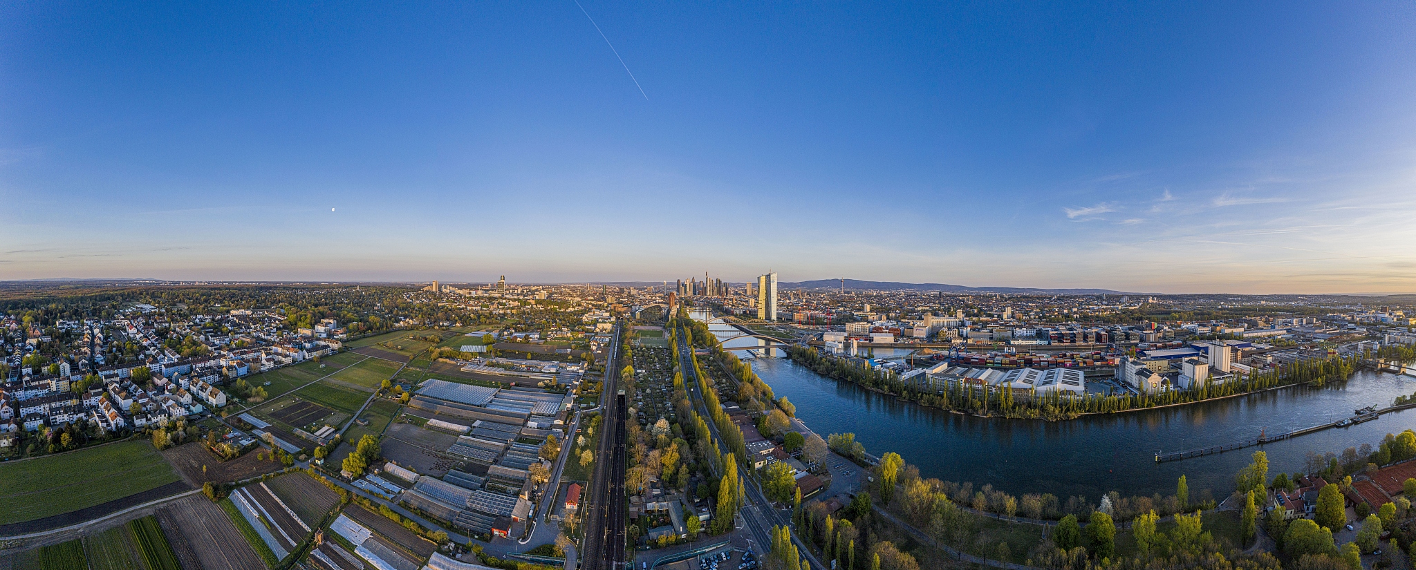 aerial picture of frankfurt skyline and european central bank bu