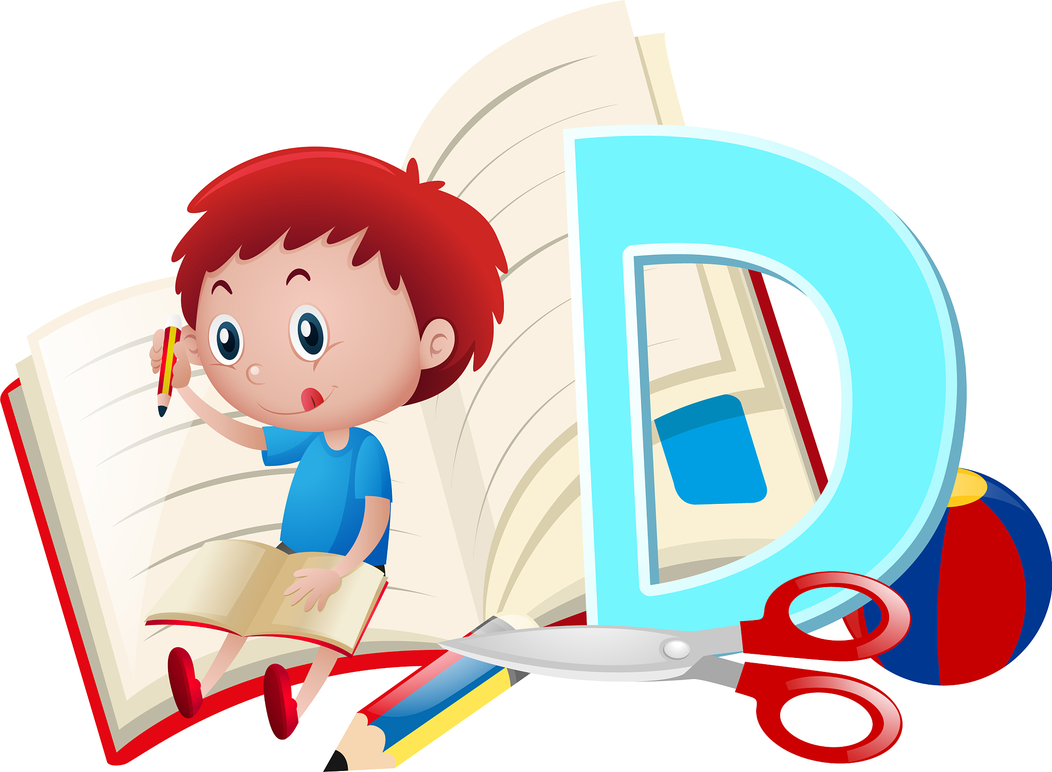 letter d and boy writing