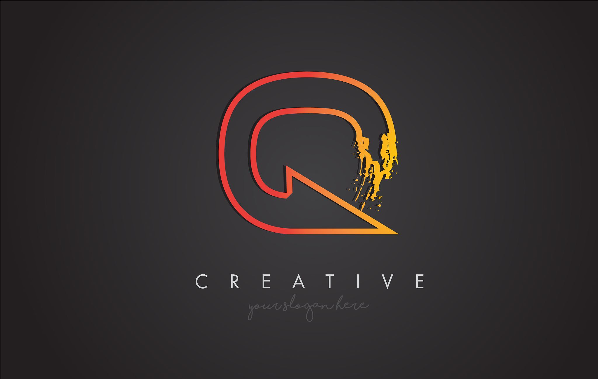 q letter design with golden outline and grunge