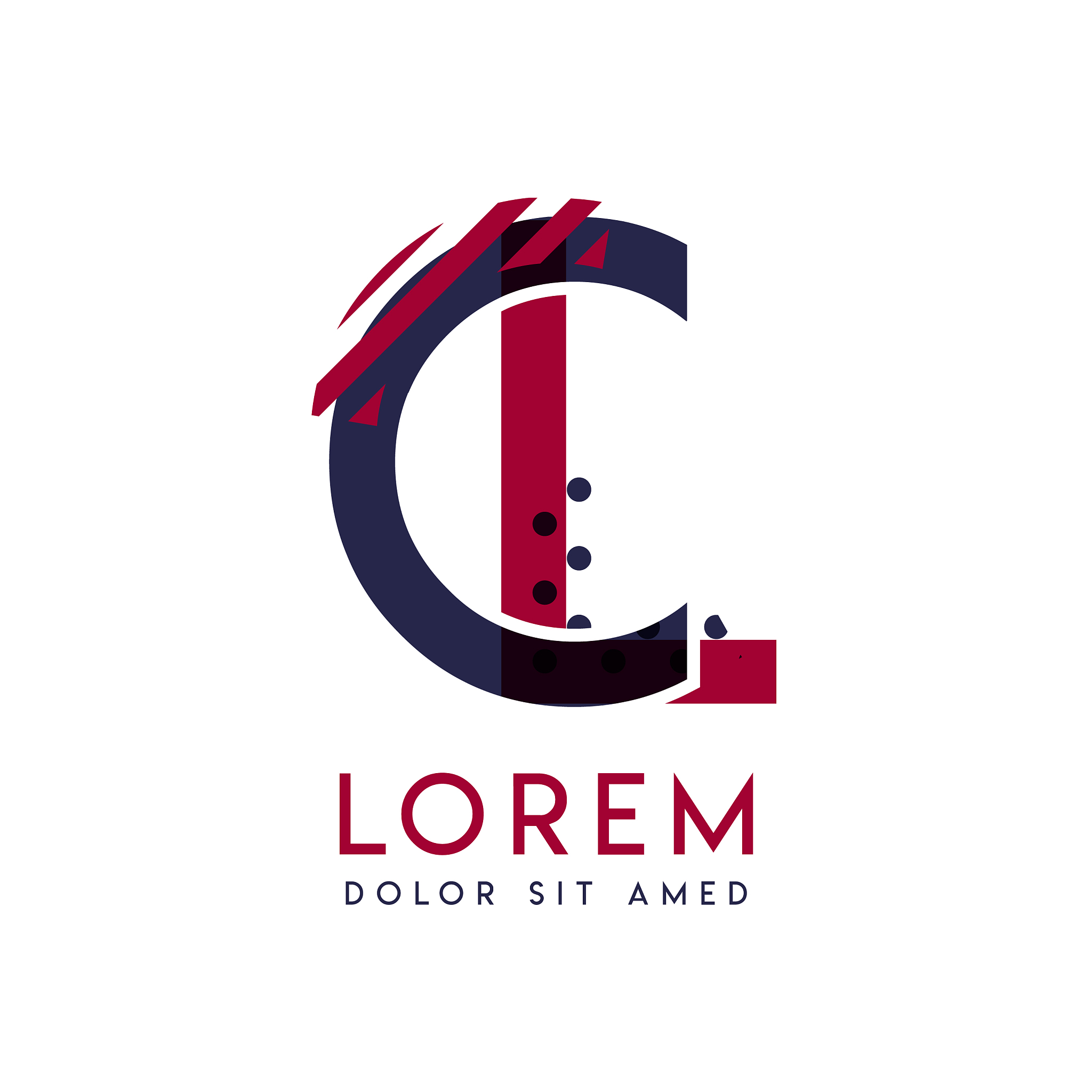 lc simple logo design with blue and maroon color