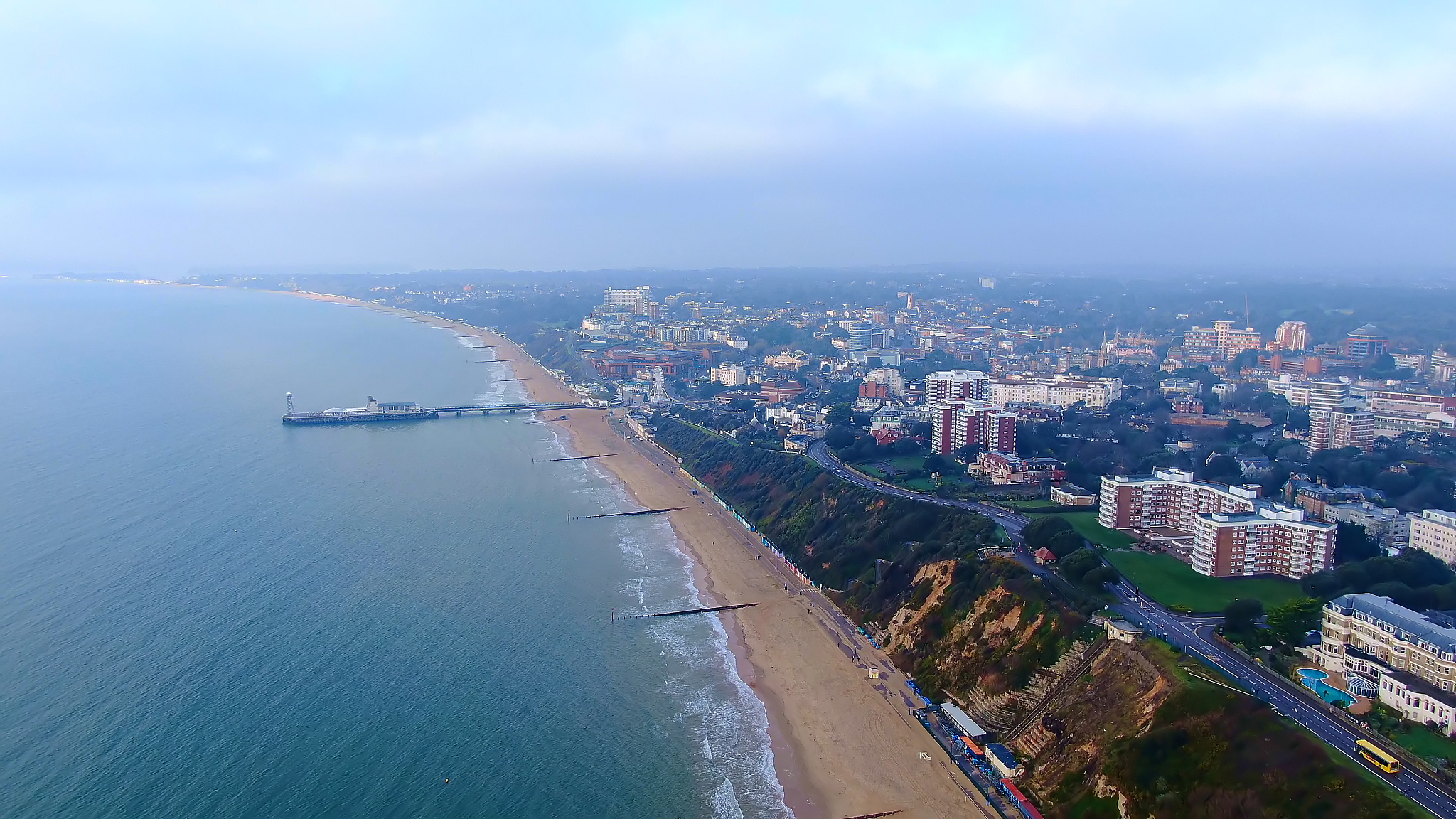 boscombe pier at bournemouth - aerial view
