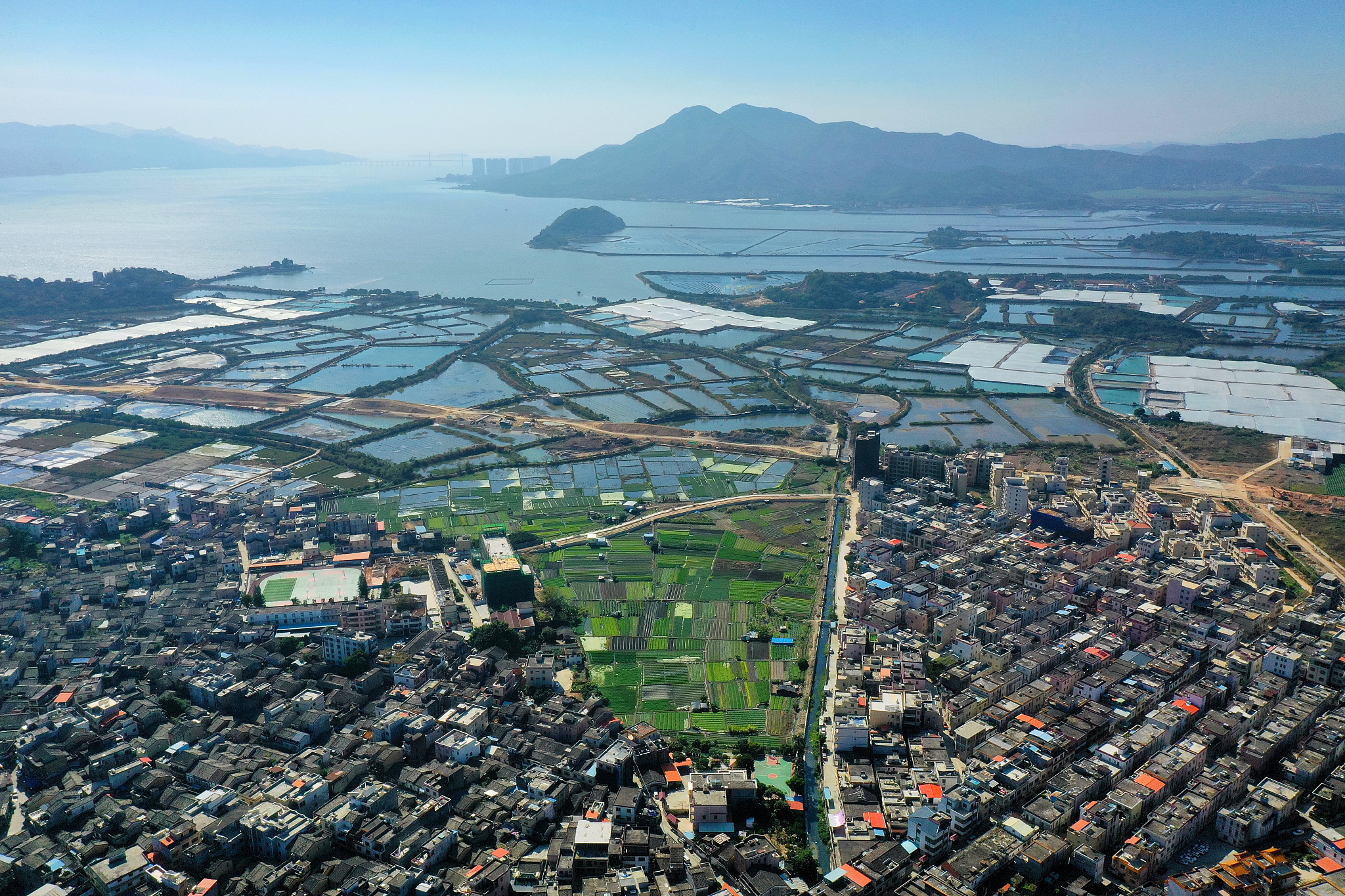 广东省惠州市惠东县稔山镇蟹洲鱼塘航拍