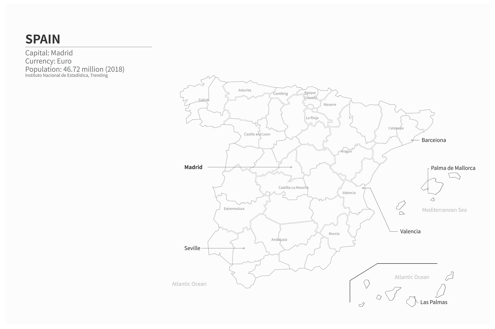 spain map. spain vector of european countries.