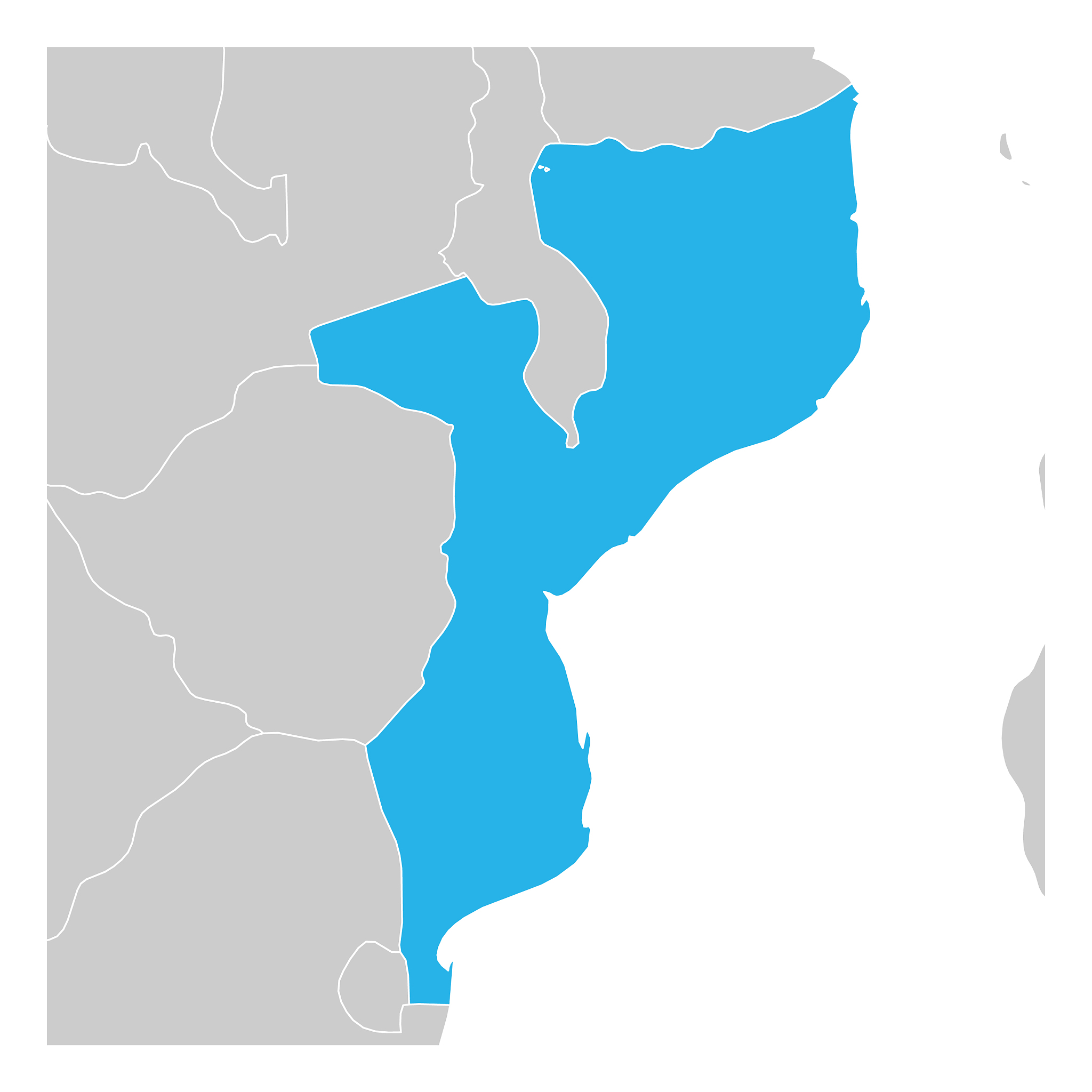 map mozambique green highlighted with neighbor