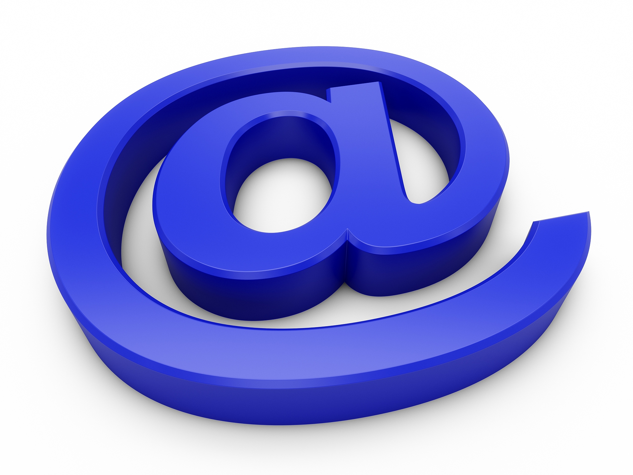 3d rendering blue at email symbol isolated on white background