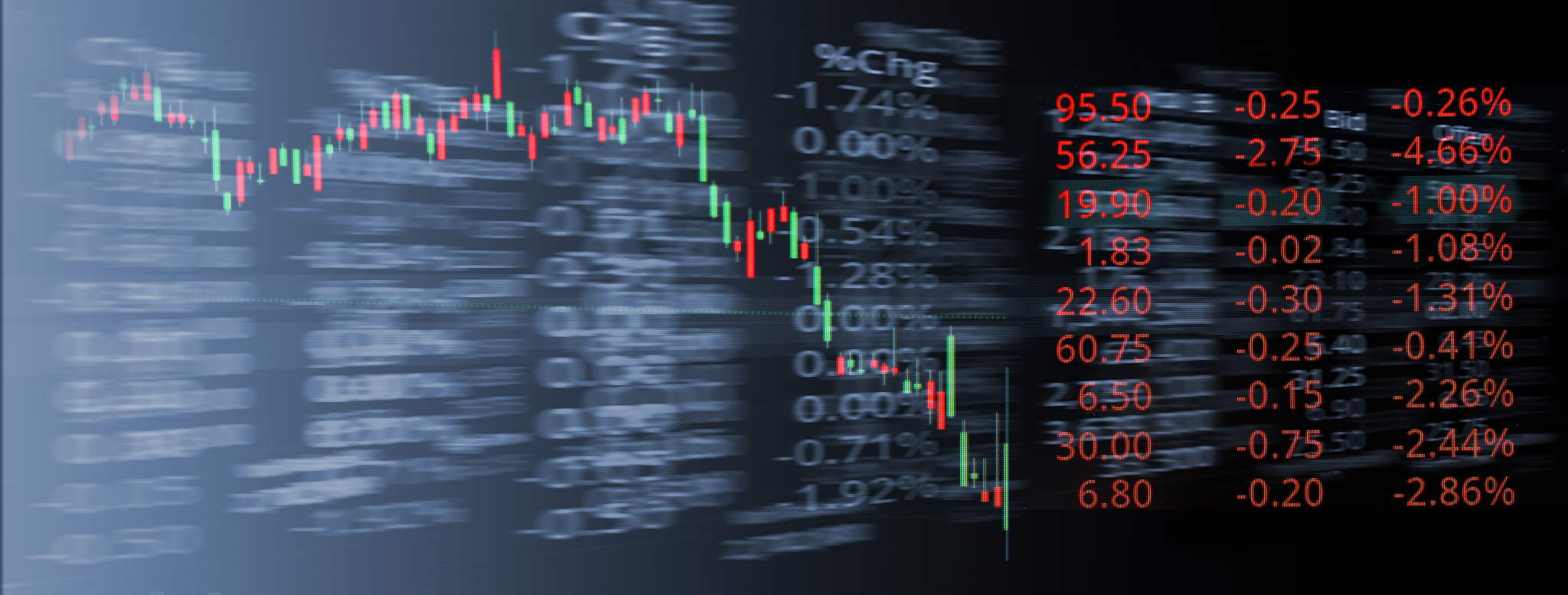 red falling down market trading stock index number and graph on 