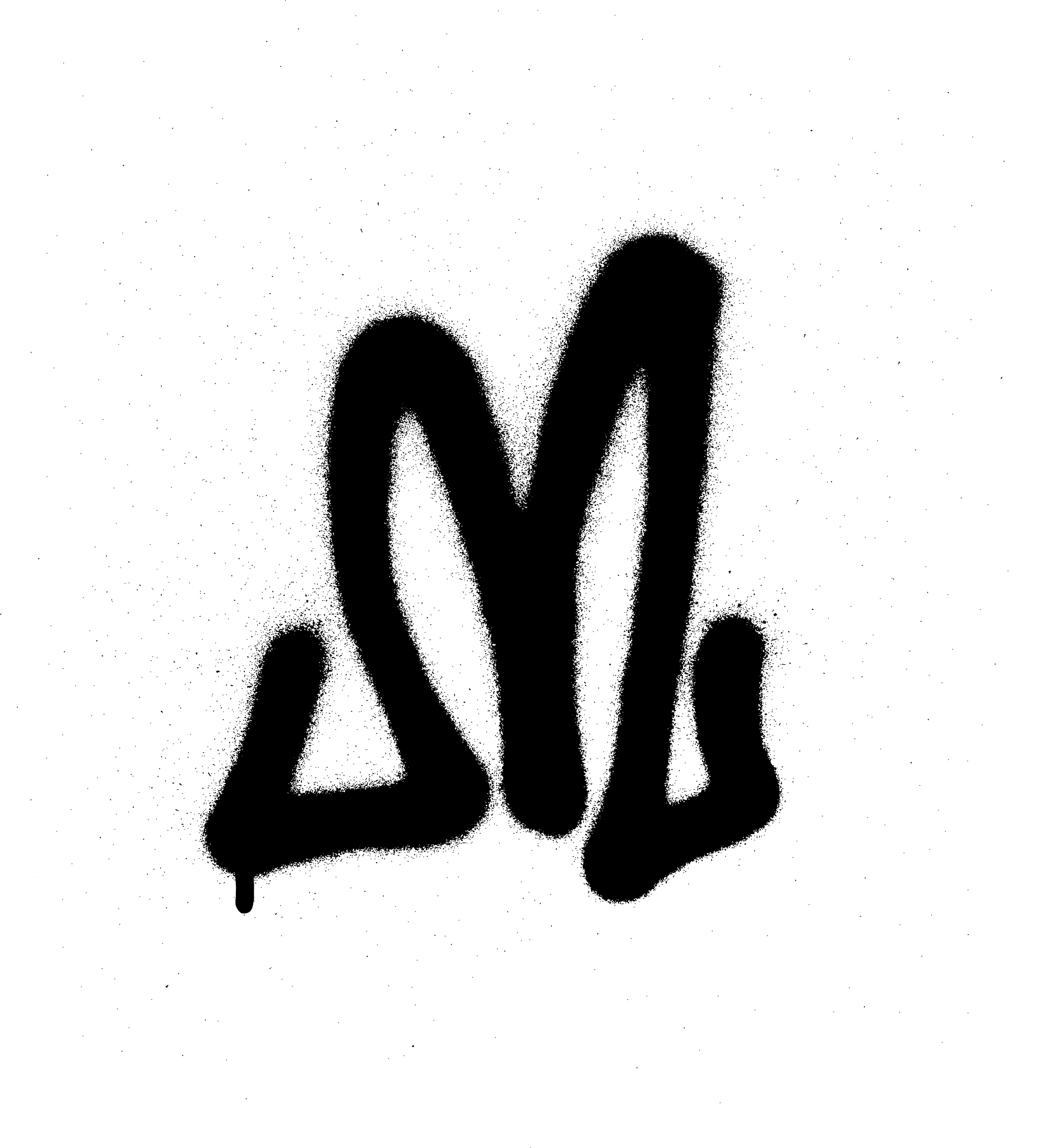 sprayed m font graffiti with leak in black
