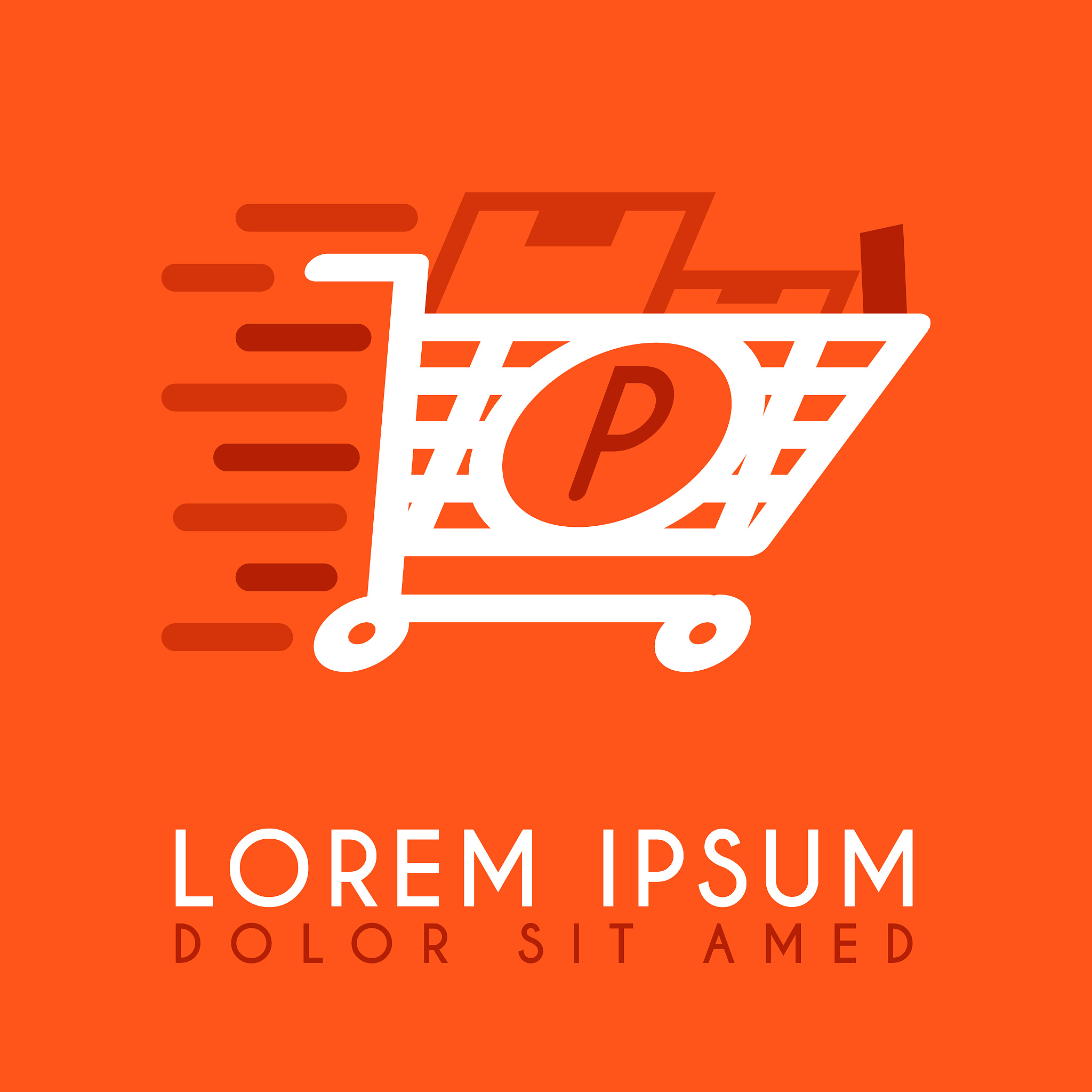 vector white and orange shopping cart letter p logo design for c