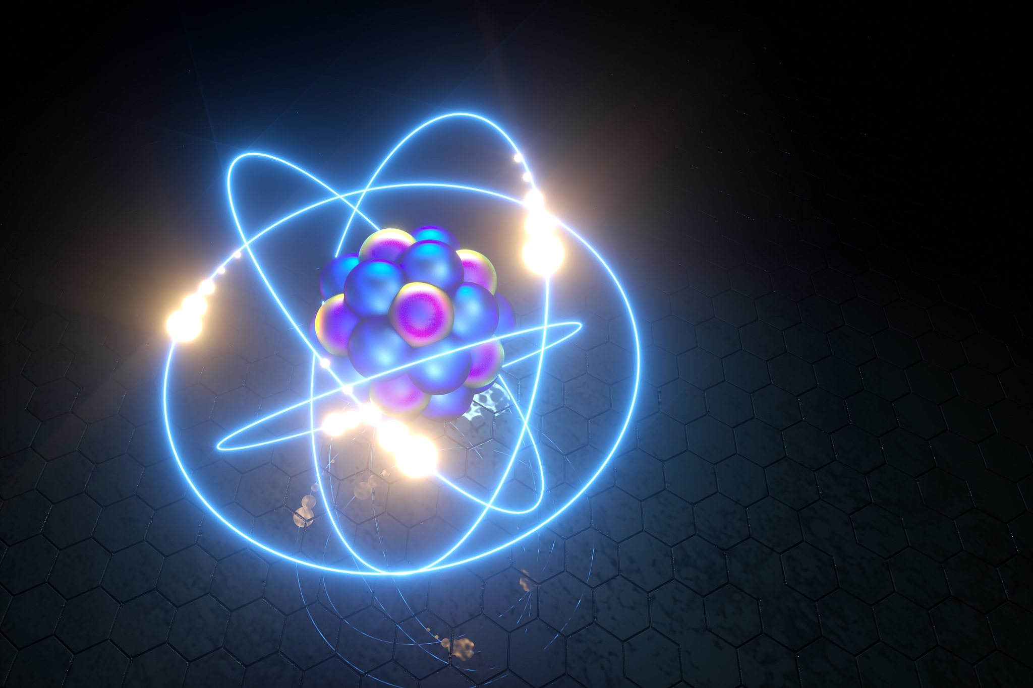 3d render nuclear fusion, there is a nuclear fission, pure energ