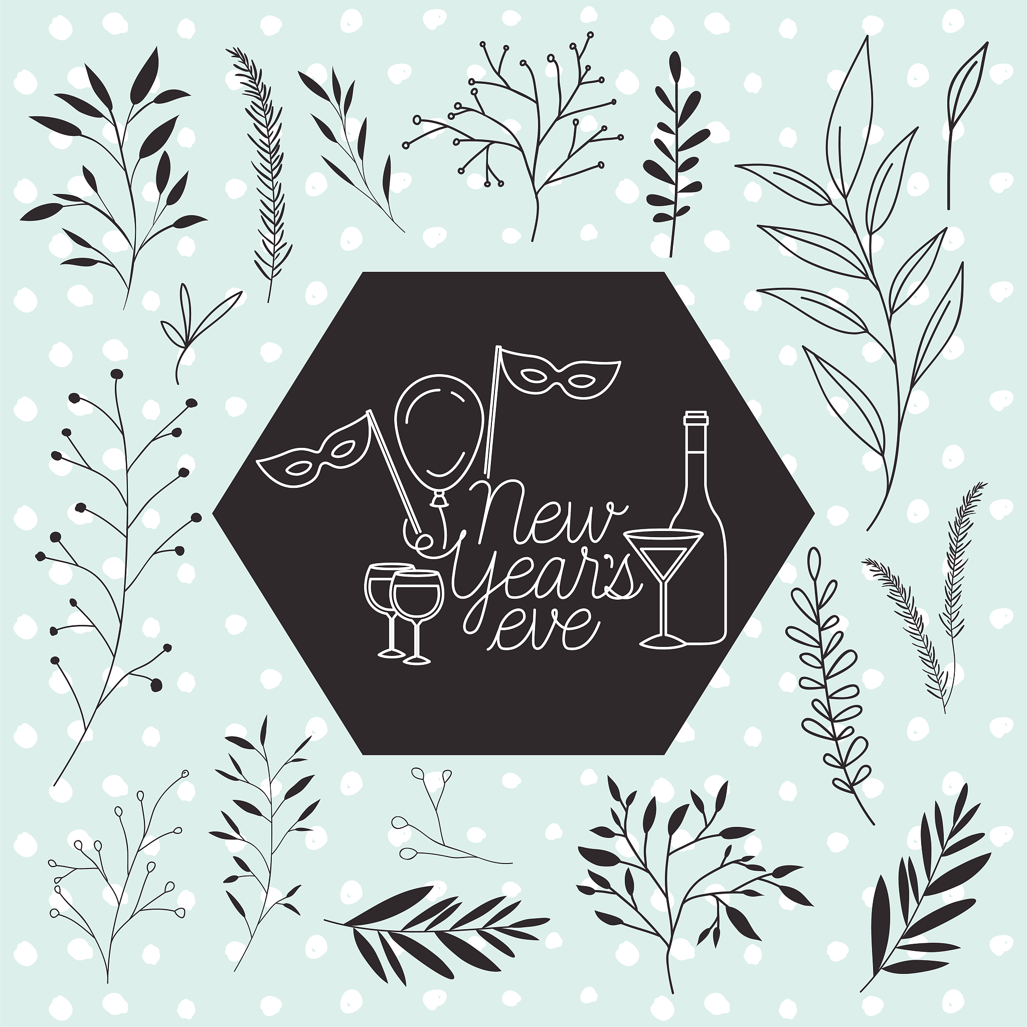 frame with happy new year lettering and wreath crown